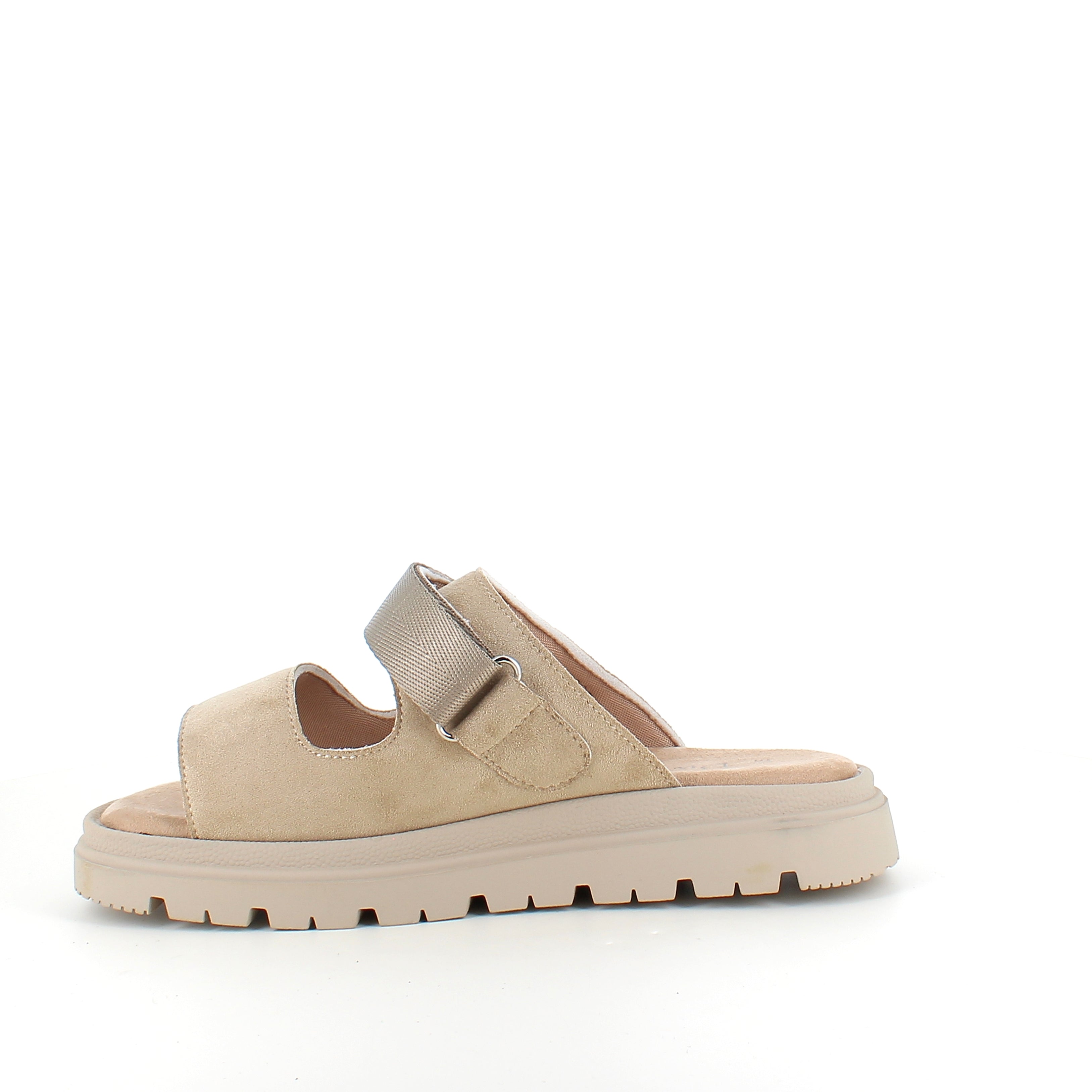Beige sandal med justerbar rem och mjuk komfort