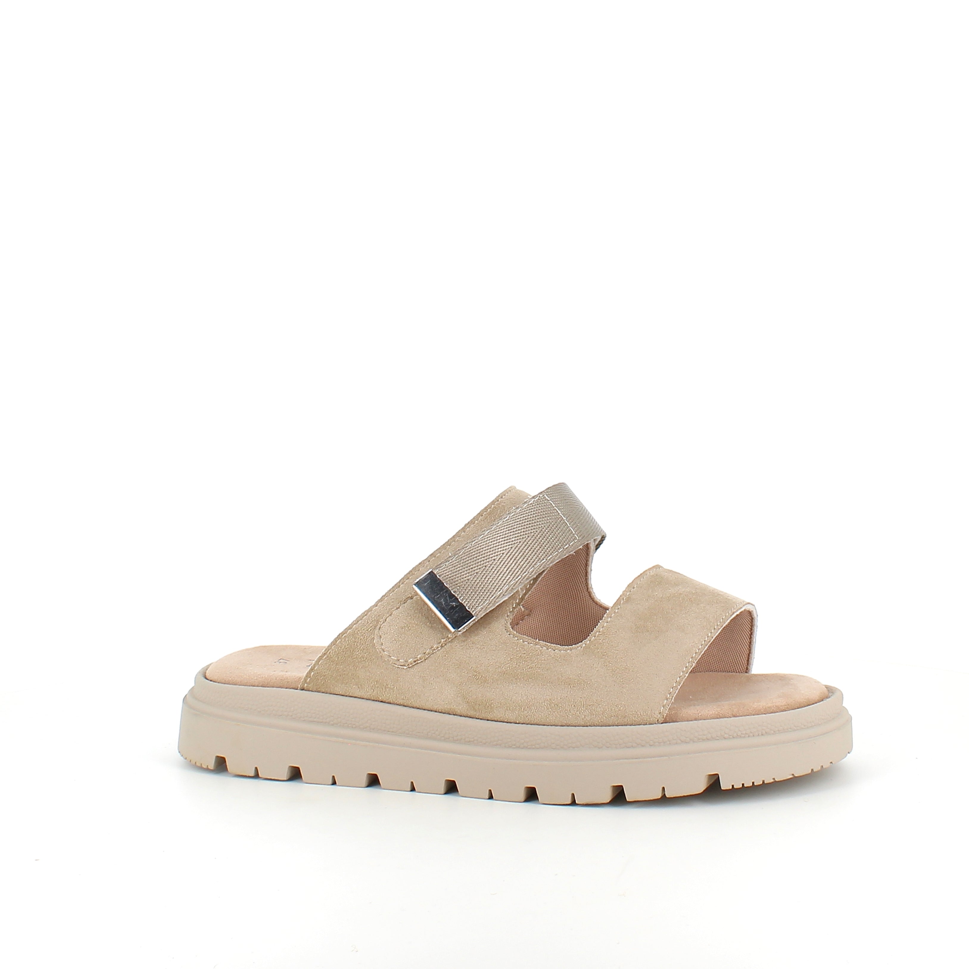 Beige sandal med justerbar rem och mjuk komfort