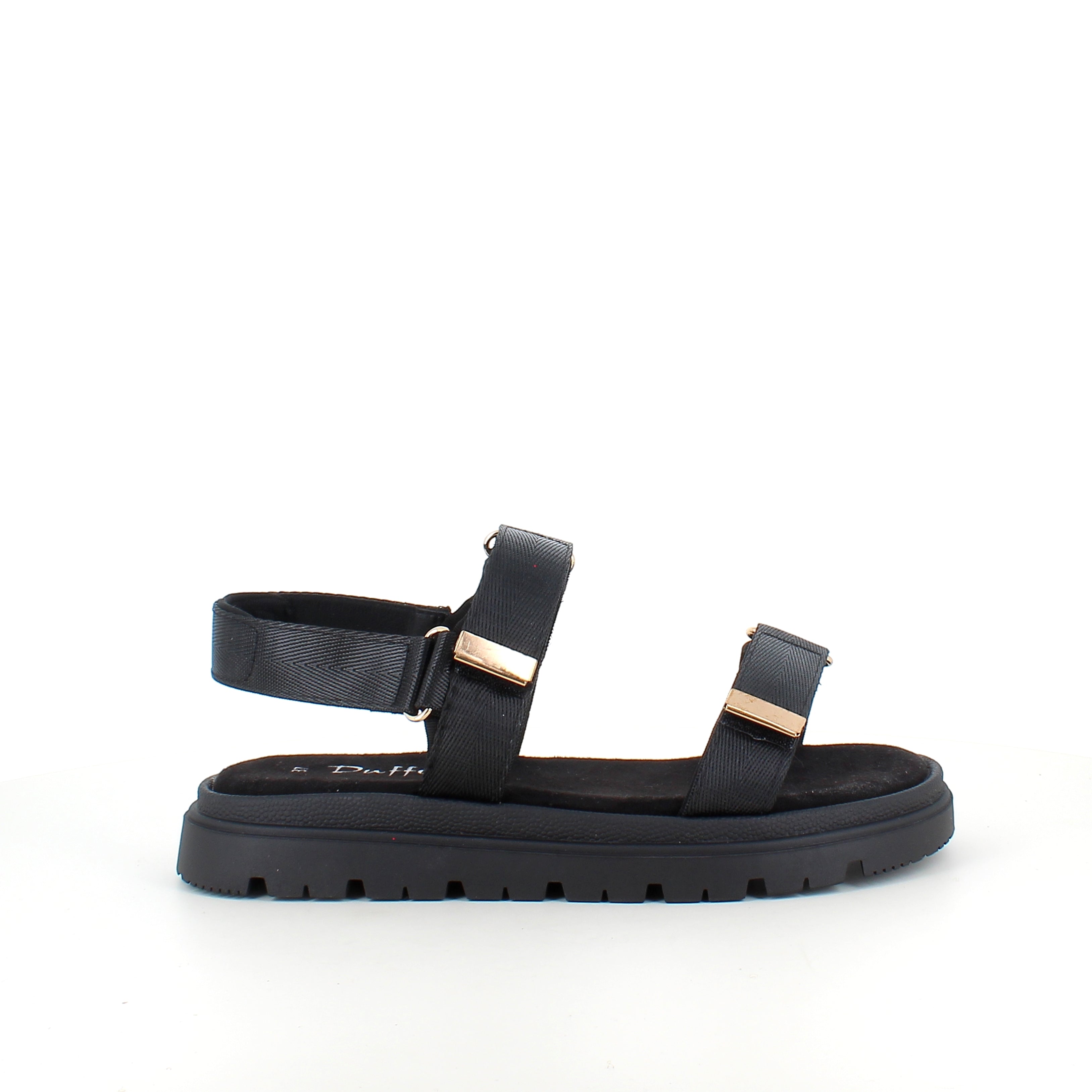 Svart sandal med justerbara remmar och bekväm sula