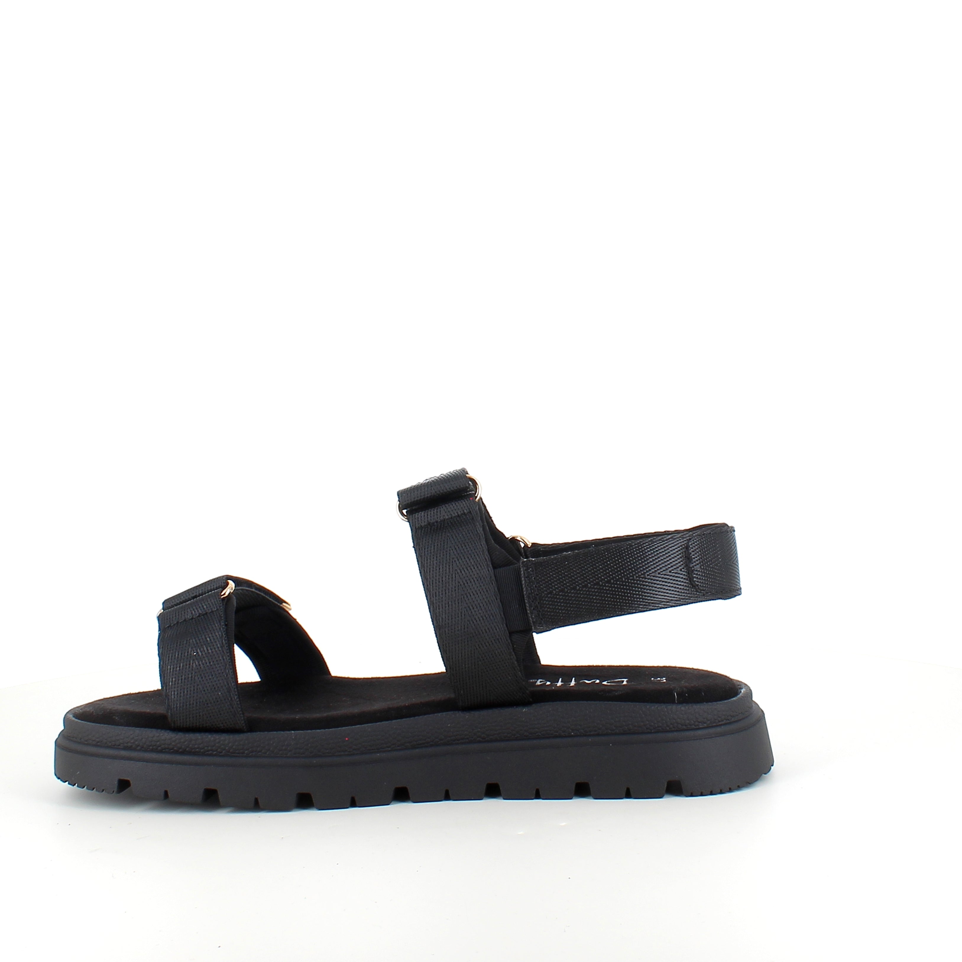 Svart sandal med justerbara remmar och bekväm sula