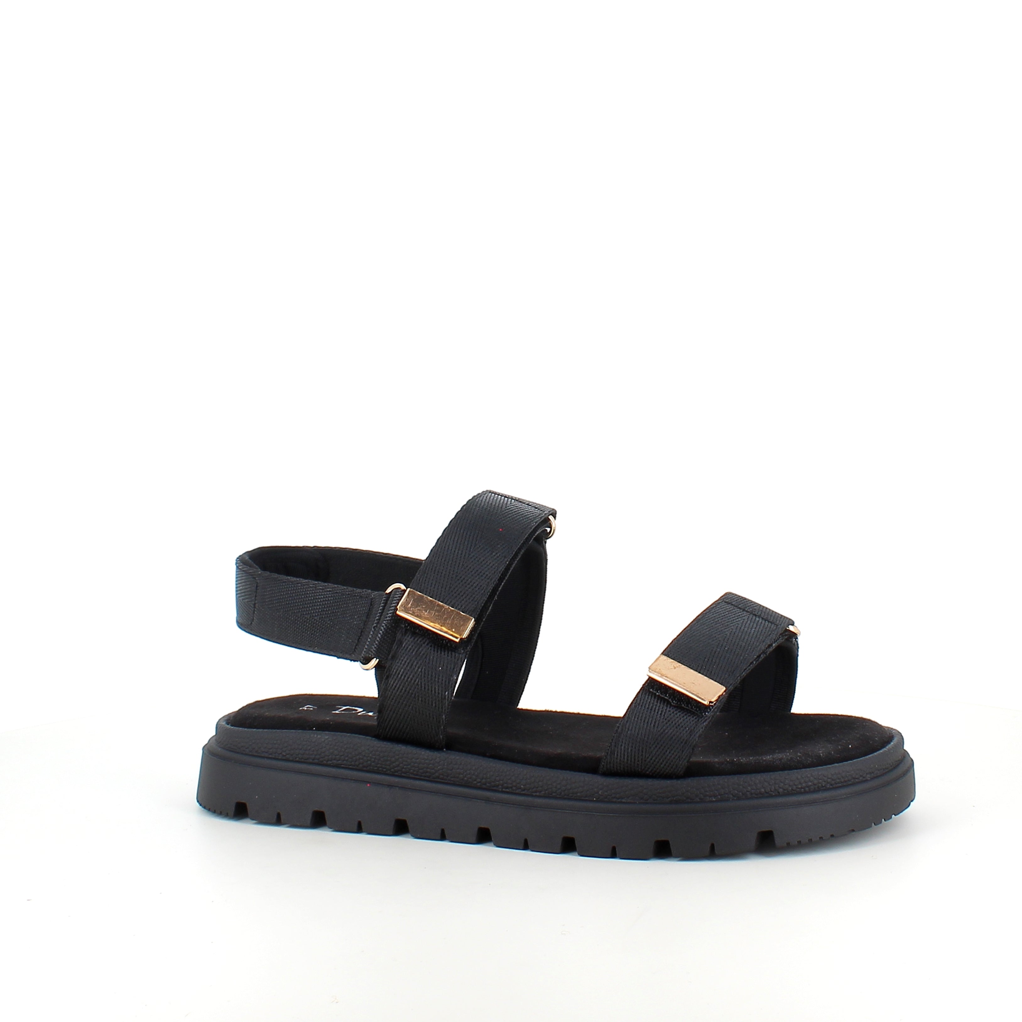 Svart sandal med justerbara remmar och bekväm sula