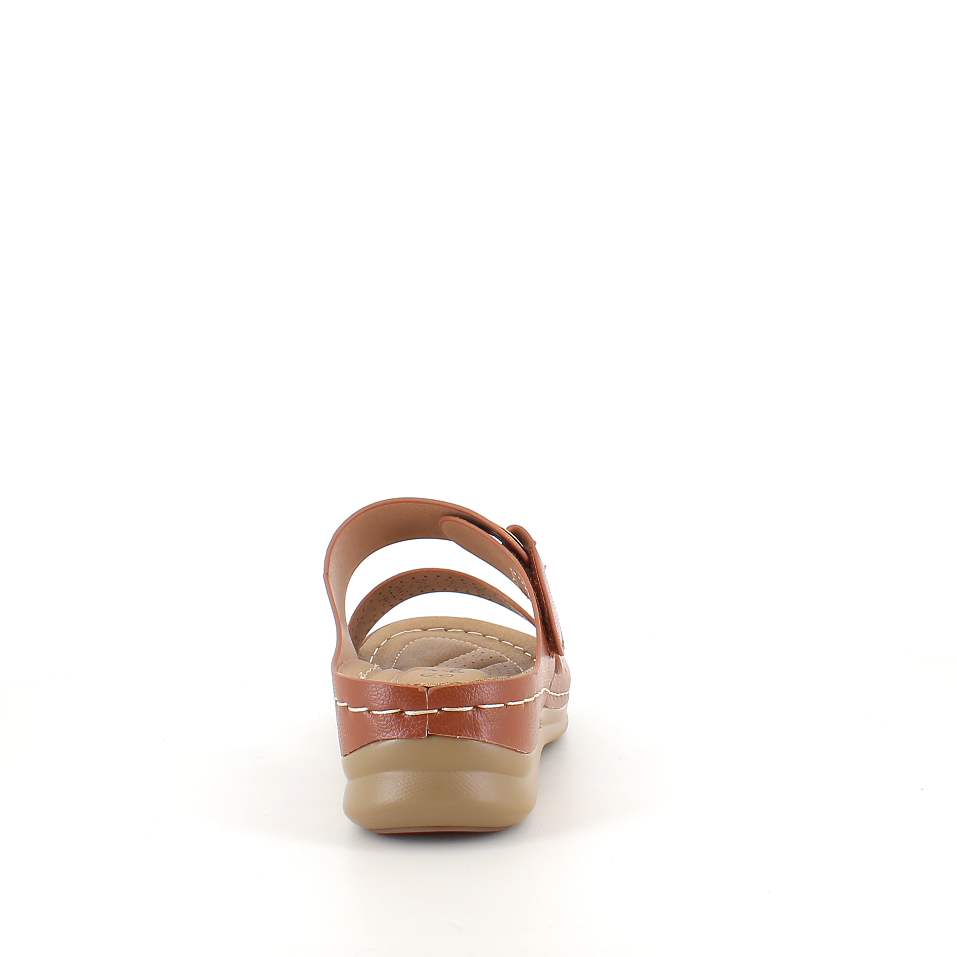 Brun slip-on sandal med kardborrerem – varm ton & feminin silhuett