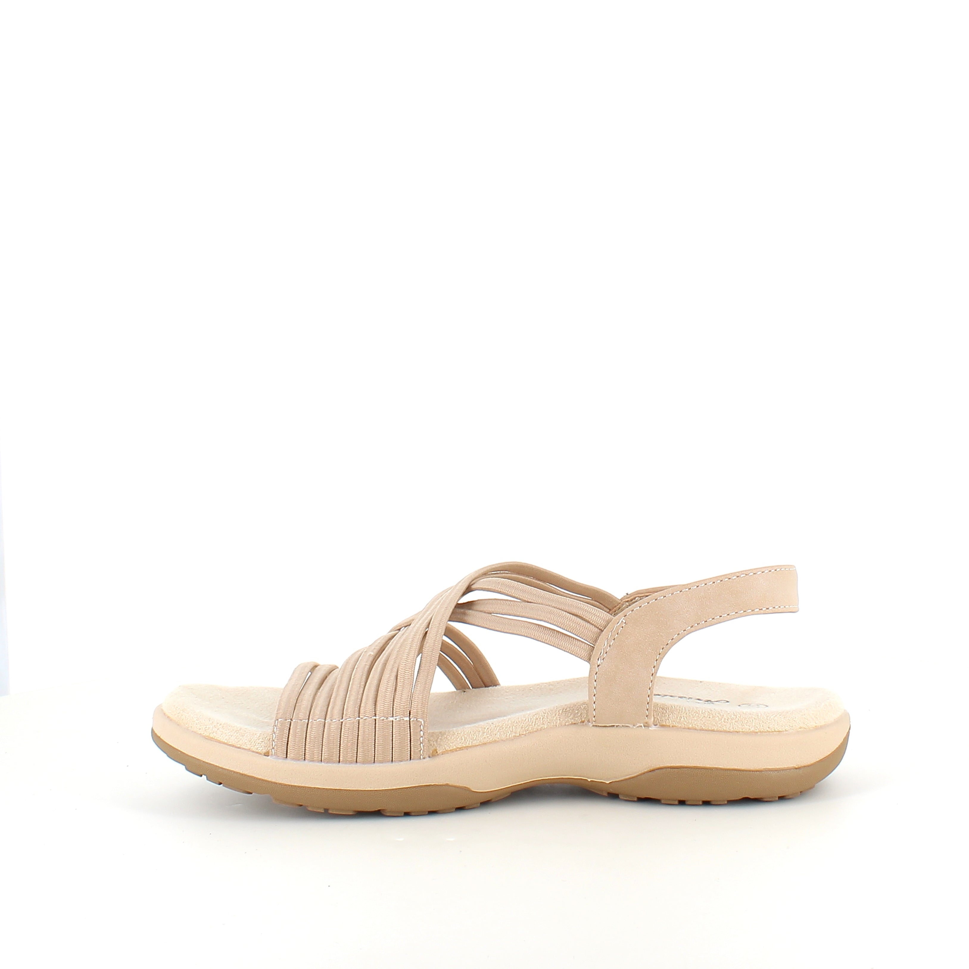Beige sandal med elastiska remmar – lätt & feminin med mjuk skumsula