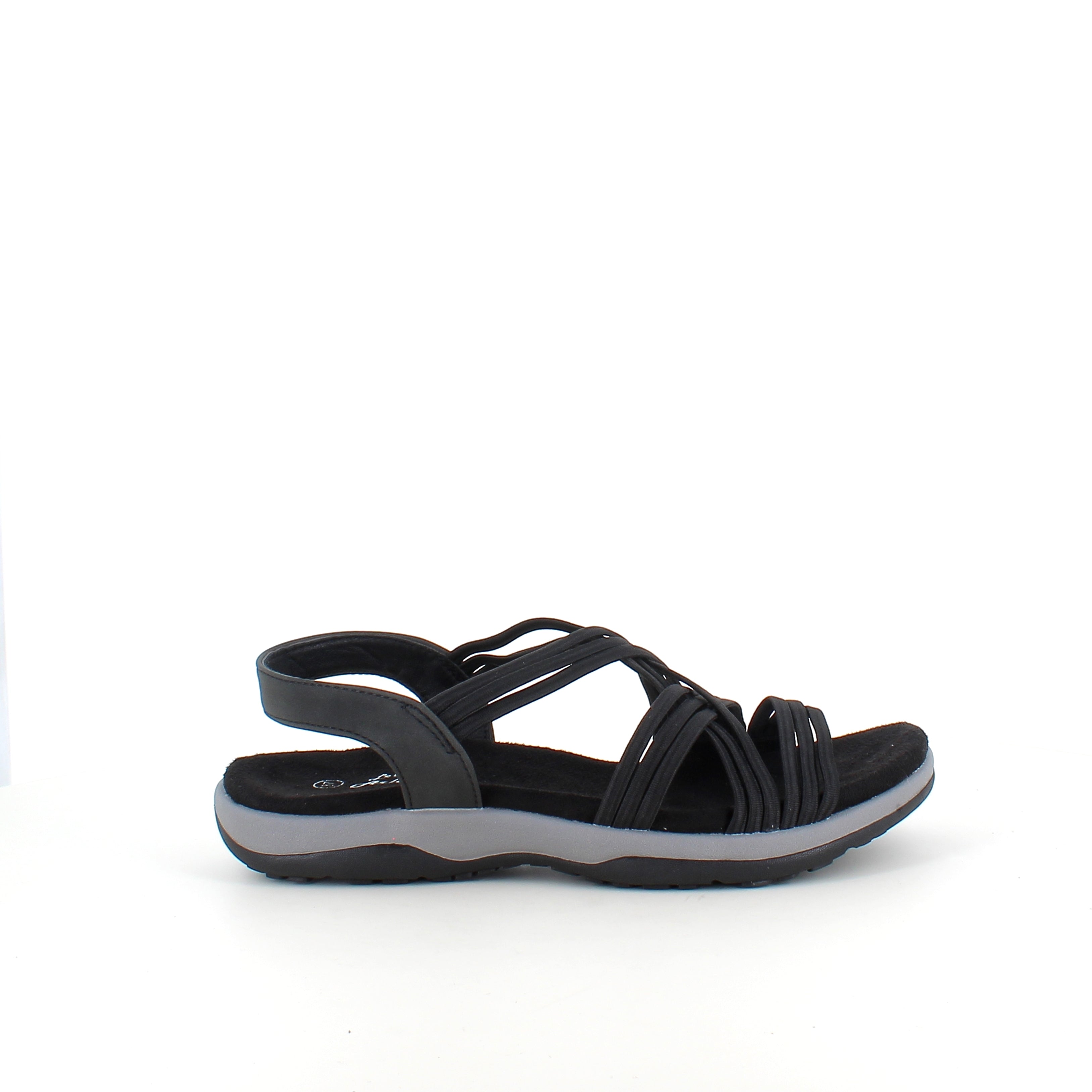 Svart sandal med elastiska remmar – klassisk modell med mjuk skumsula