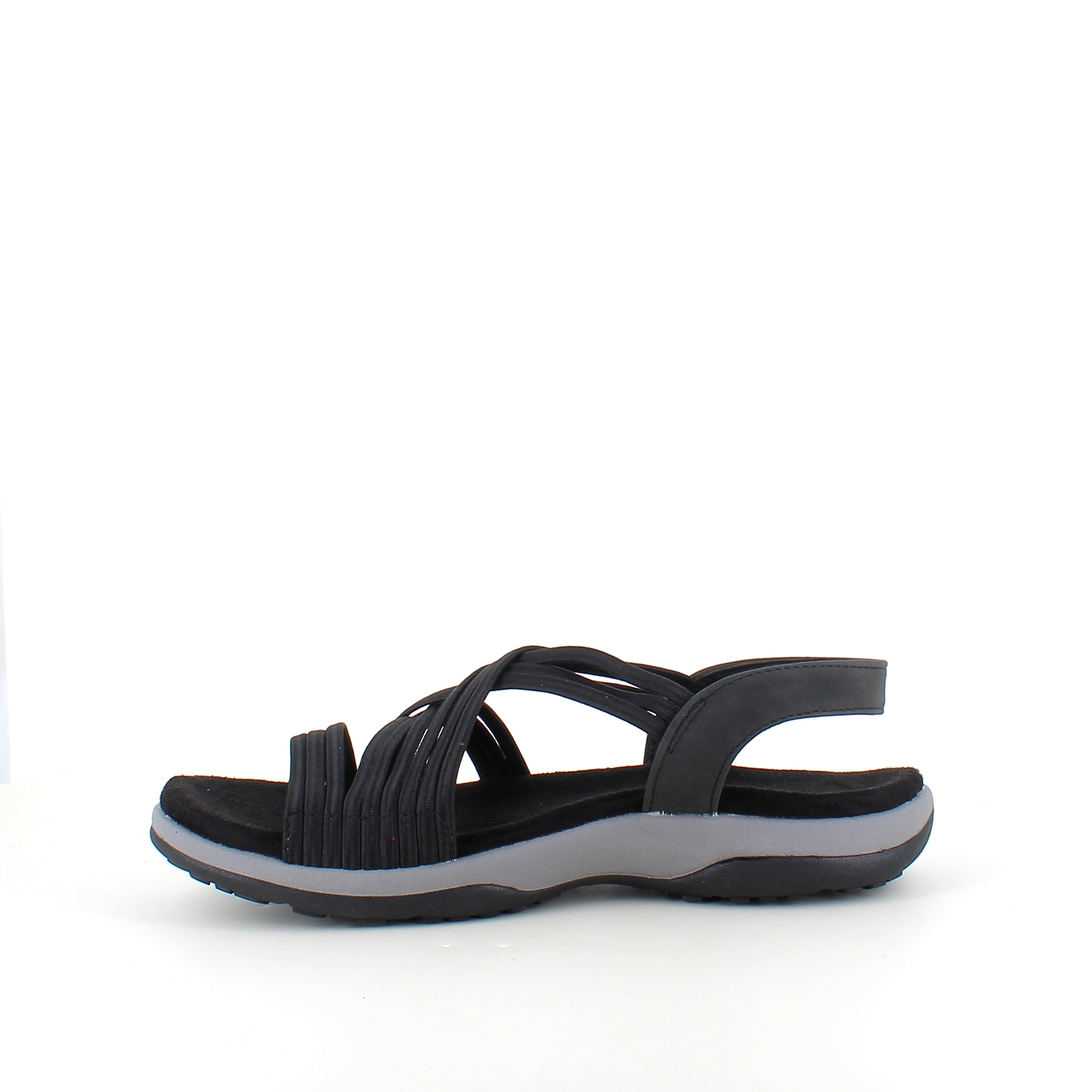 Svart sandal med elastiska remmar – klassisk modell med mjuk skumsula