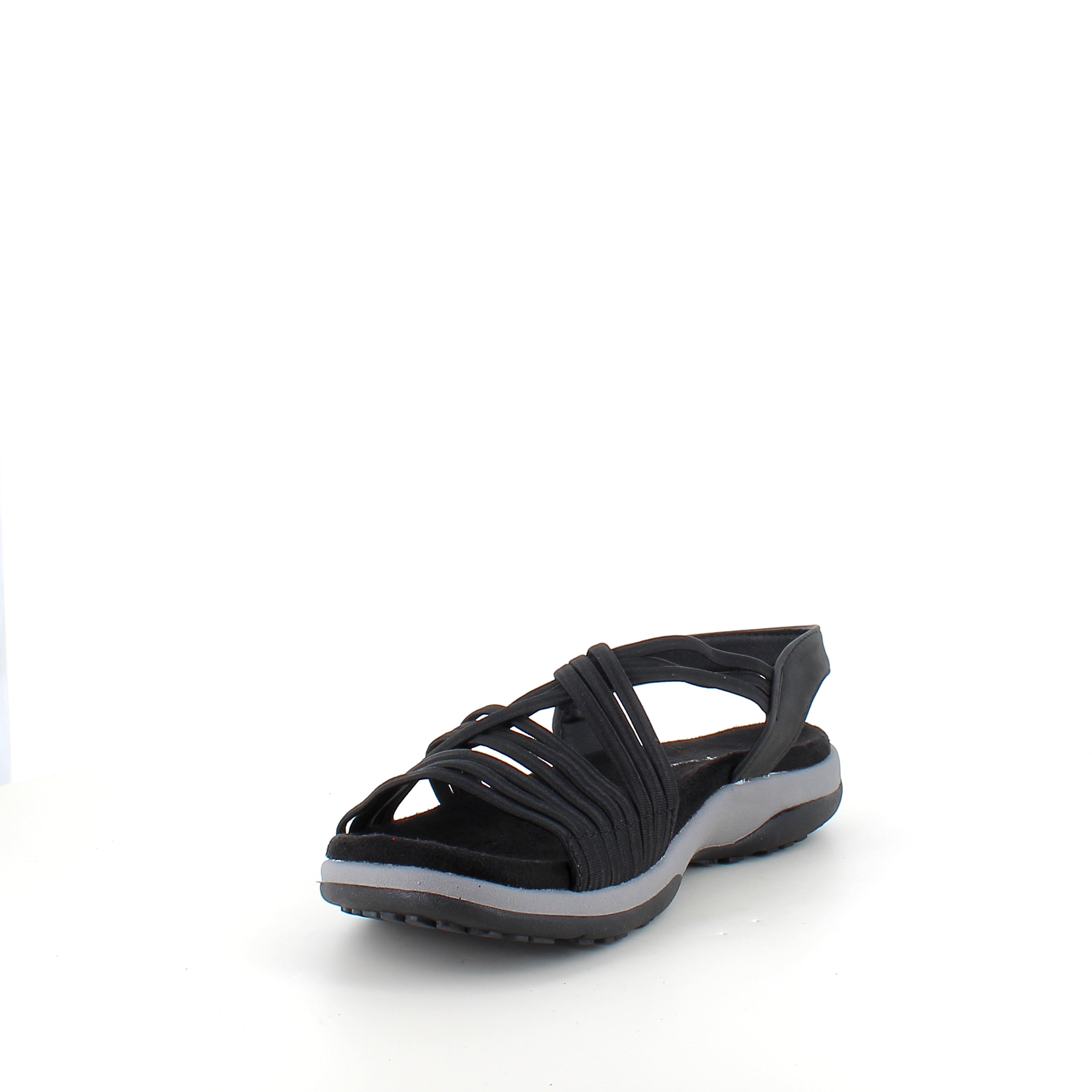Svart sandal med elastiska remmar – klassisk modell med mjuk skumsula