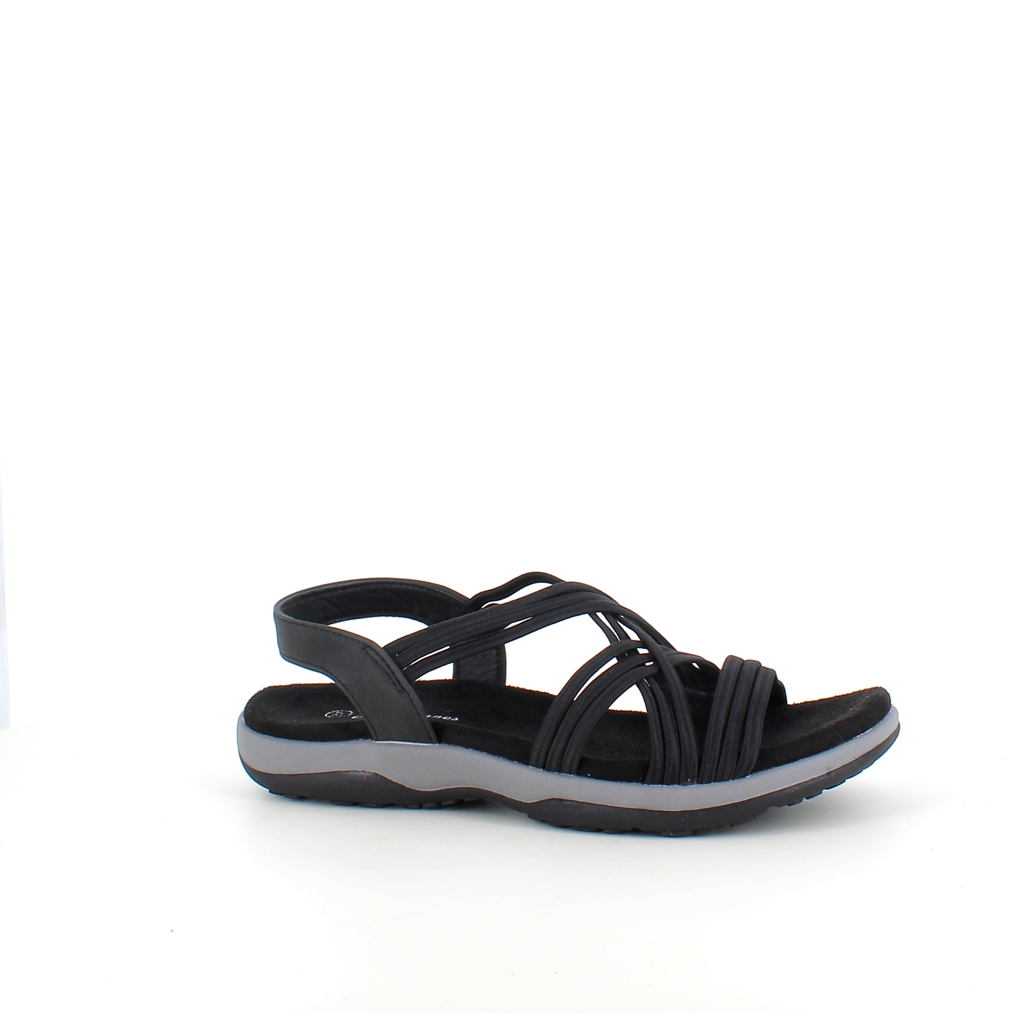 Svart sandal med elastiska remmar – klassisk modell med mjuk skumsula