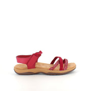 Röd sandal med elastikremmar & kardborre – feminin & flexibel för sommaren