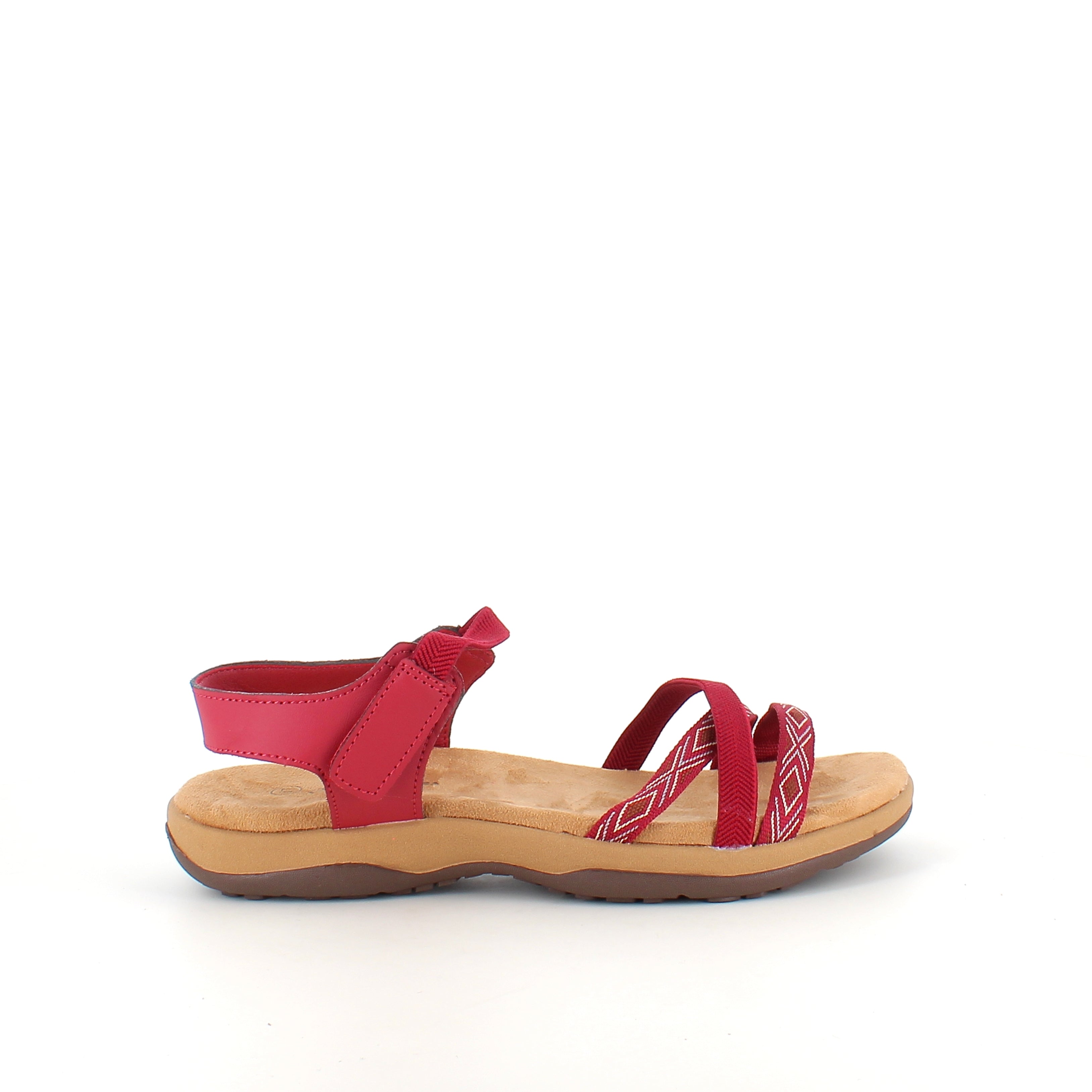Röd sandal med elastikremmar & kardborre – feminin & flexibel för sommaren