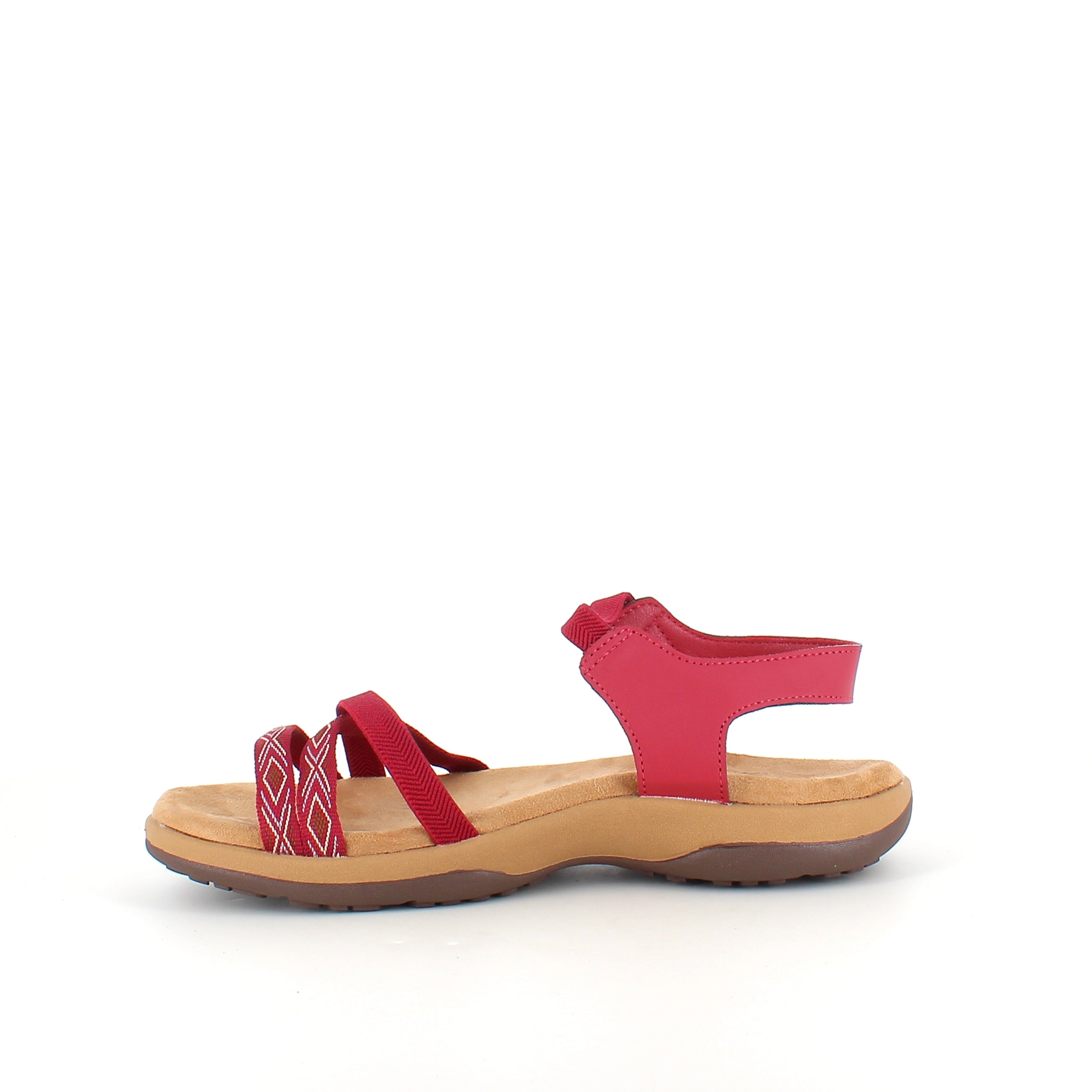 Röd sandal med elastikremmar & kardborre – feminin & flexibel för sommaren