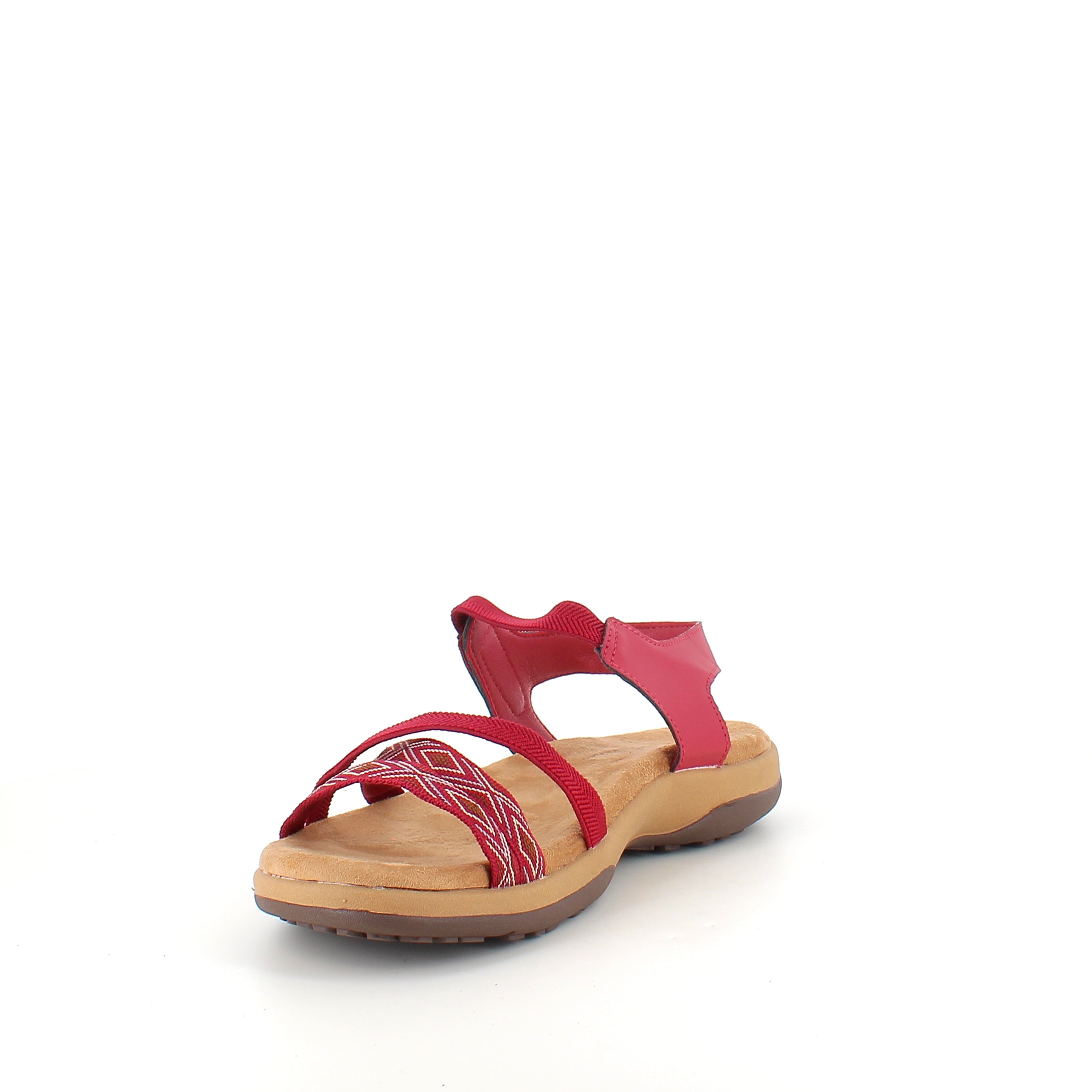 Röd sandal med elastikremmar & kardborre – feminin & flexibel för sommaren