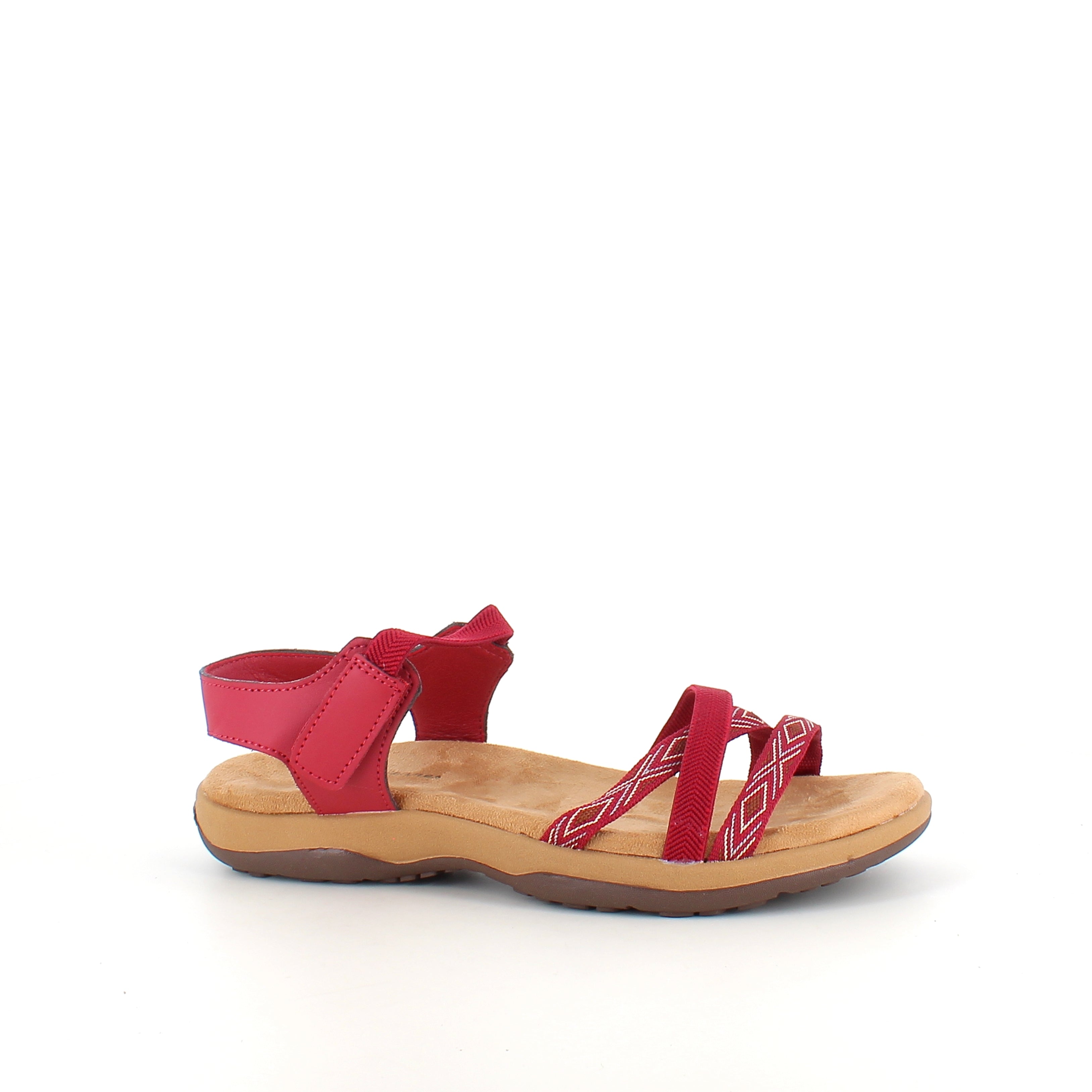 Röd sandal med elastikremmar & kardborre – feminin & flexibel för sommaren