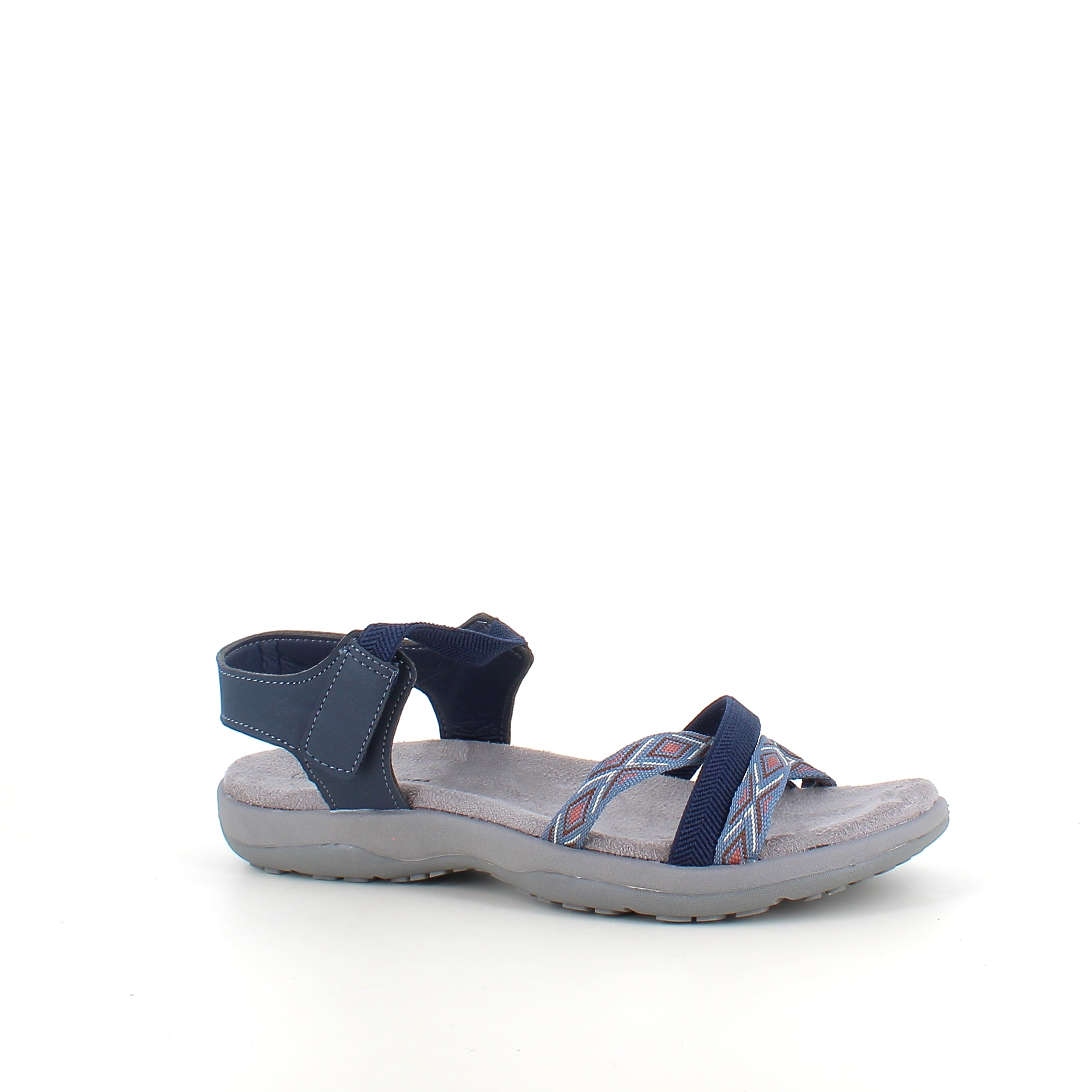 Marinblå sandal med elastiska remmar & kardborre – lugn & maritim stil
