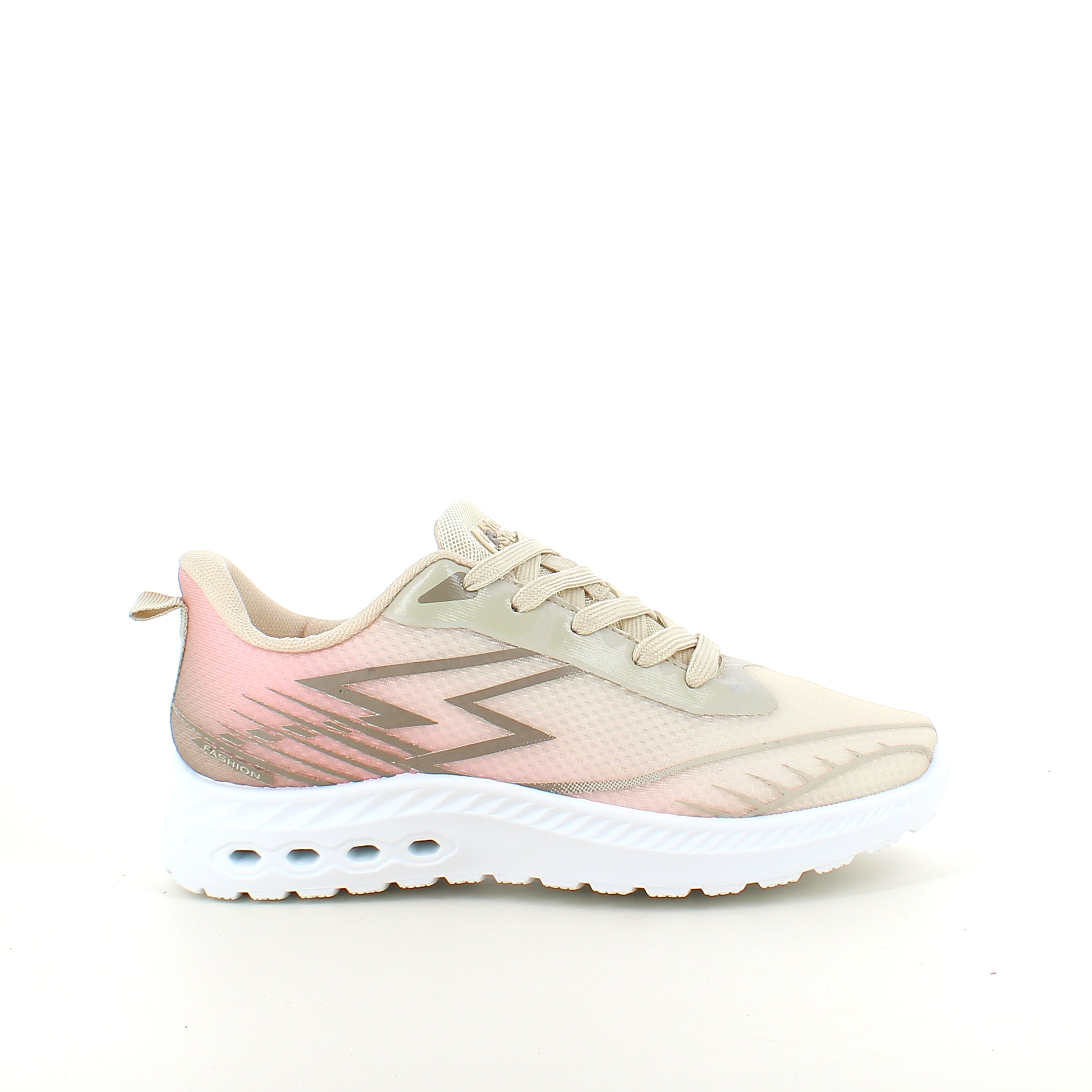 Beige lättvikts-sneakers i mesh med stötdämpande sula