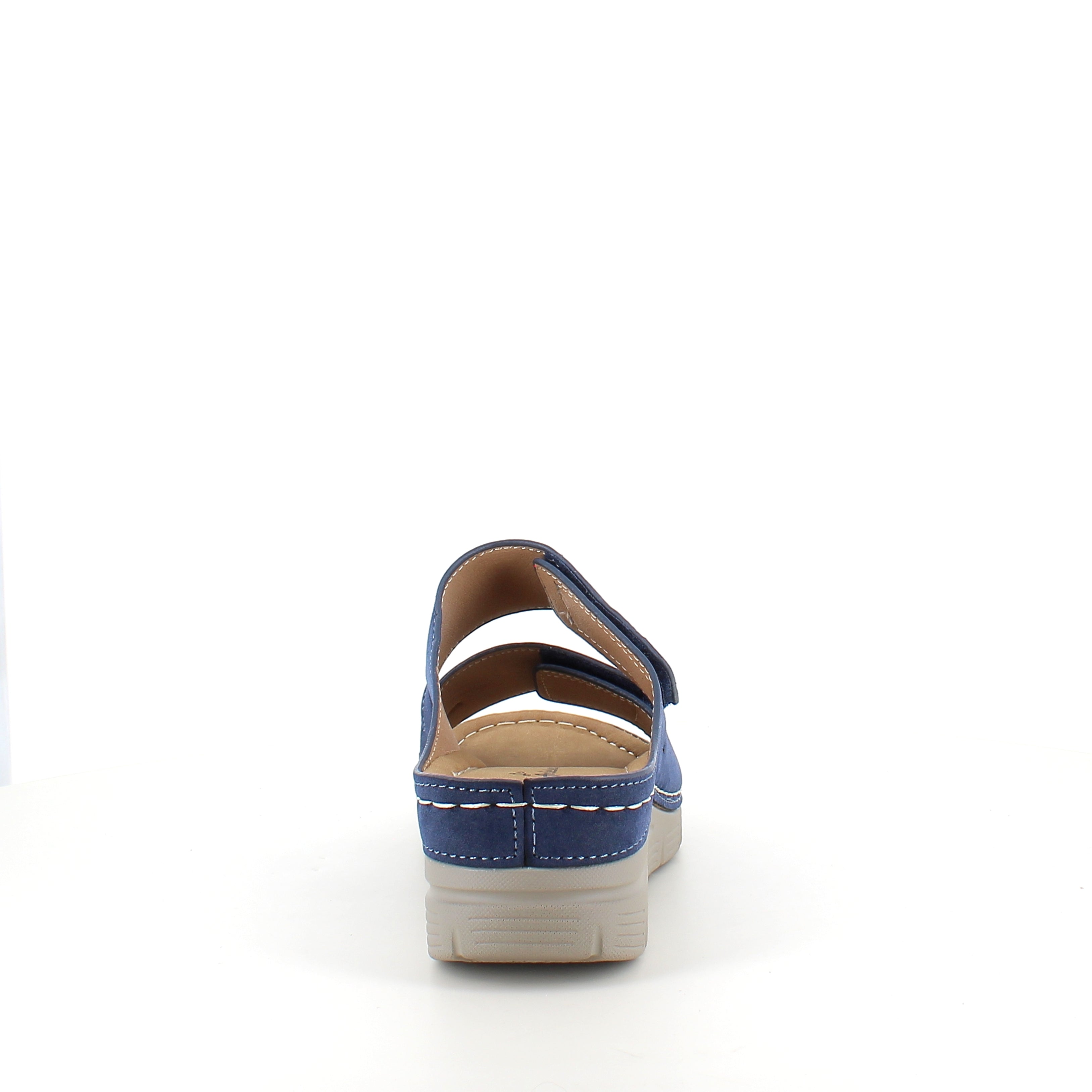 Blå slip-on sandal med kilklack & Velcro – feminin & flexibel för vardagen