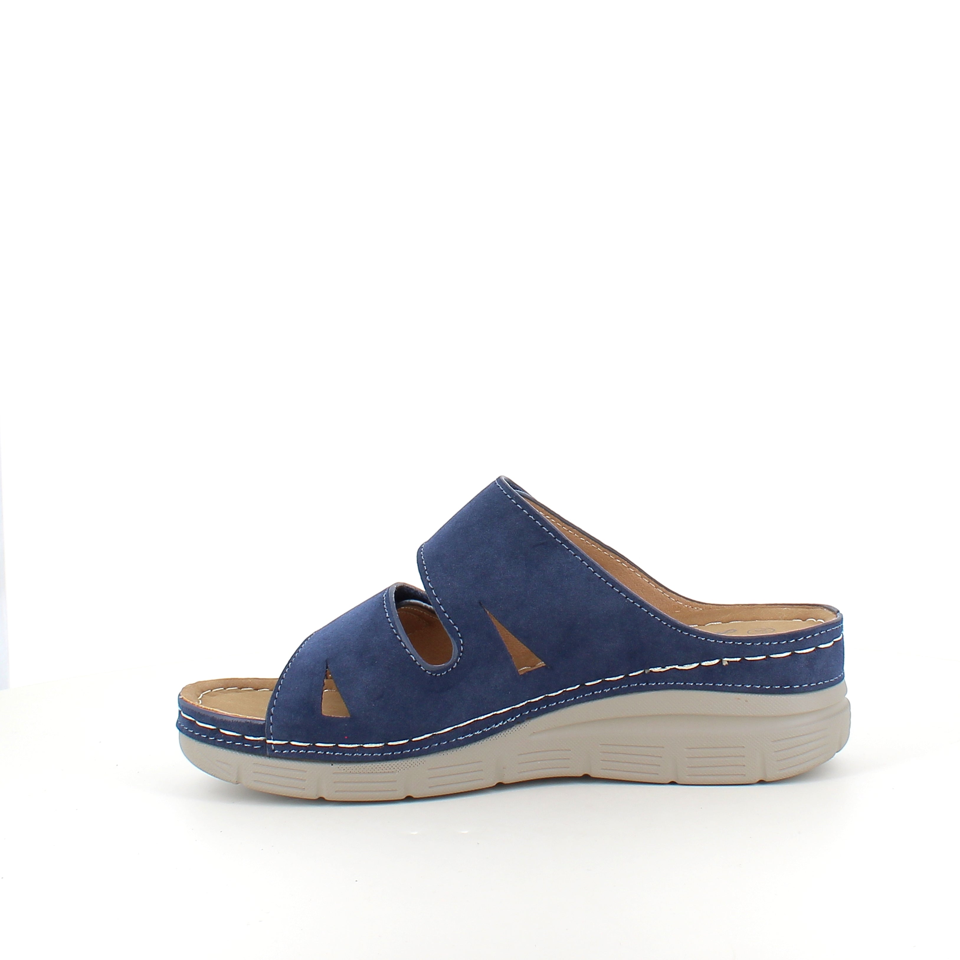 Blå slip-on sandal med kilklack & Velcro – feminin & flexibel för vardagen