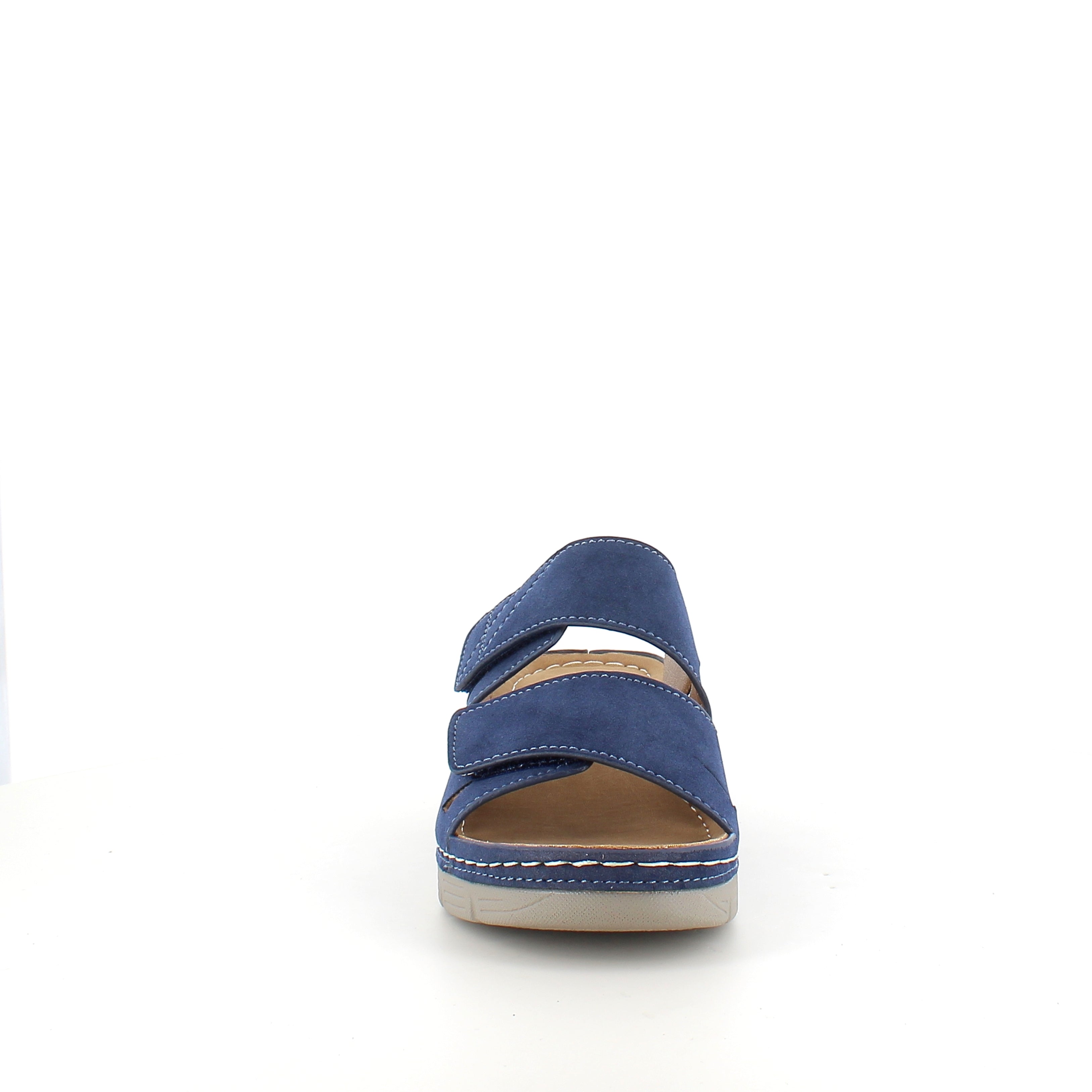 Blå slip-on sandal med kilklack & Velcro – feminin & flexibel för vardagen