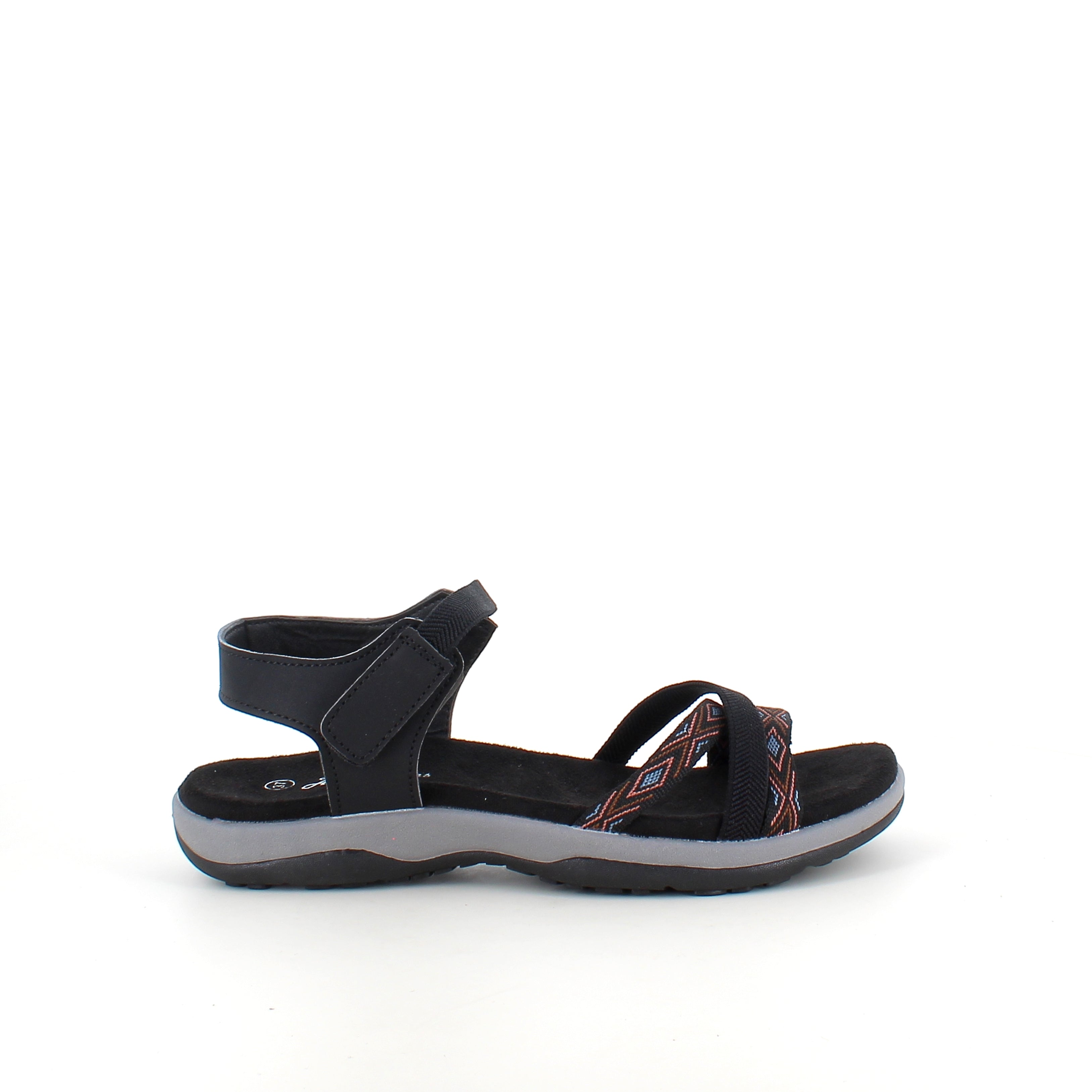Svart sandal med elastiska remmar & kardborre – klassisk & användbar