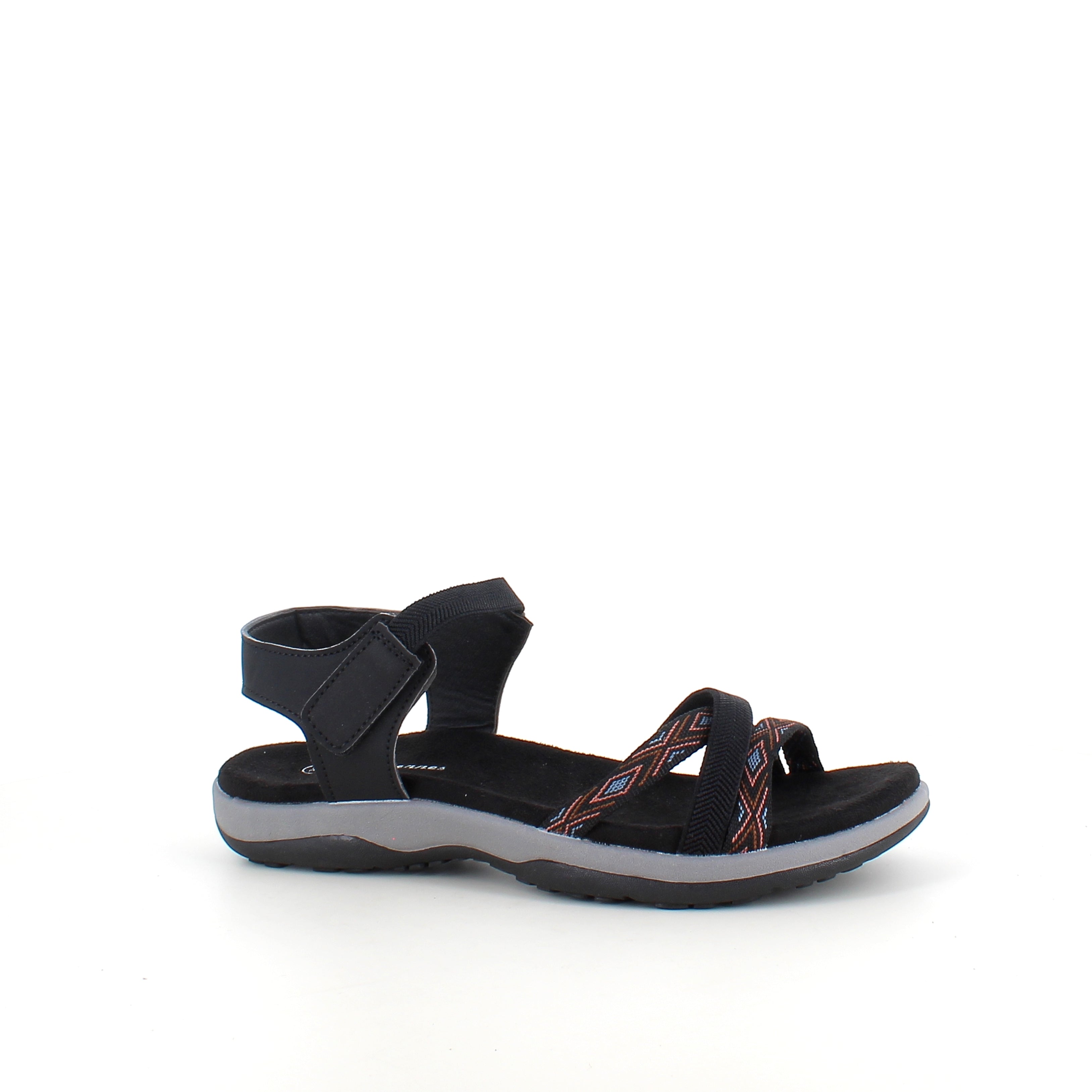 Svart sandal med elastiska remmar & kardborre – klassisk & användbar