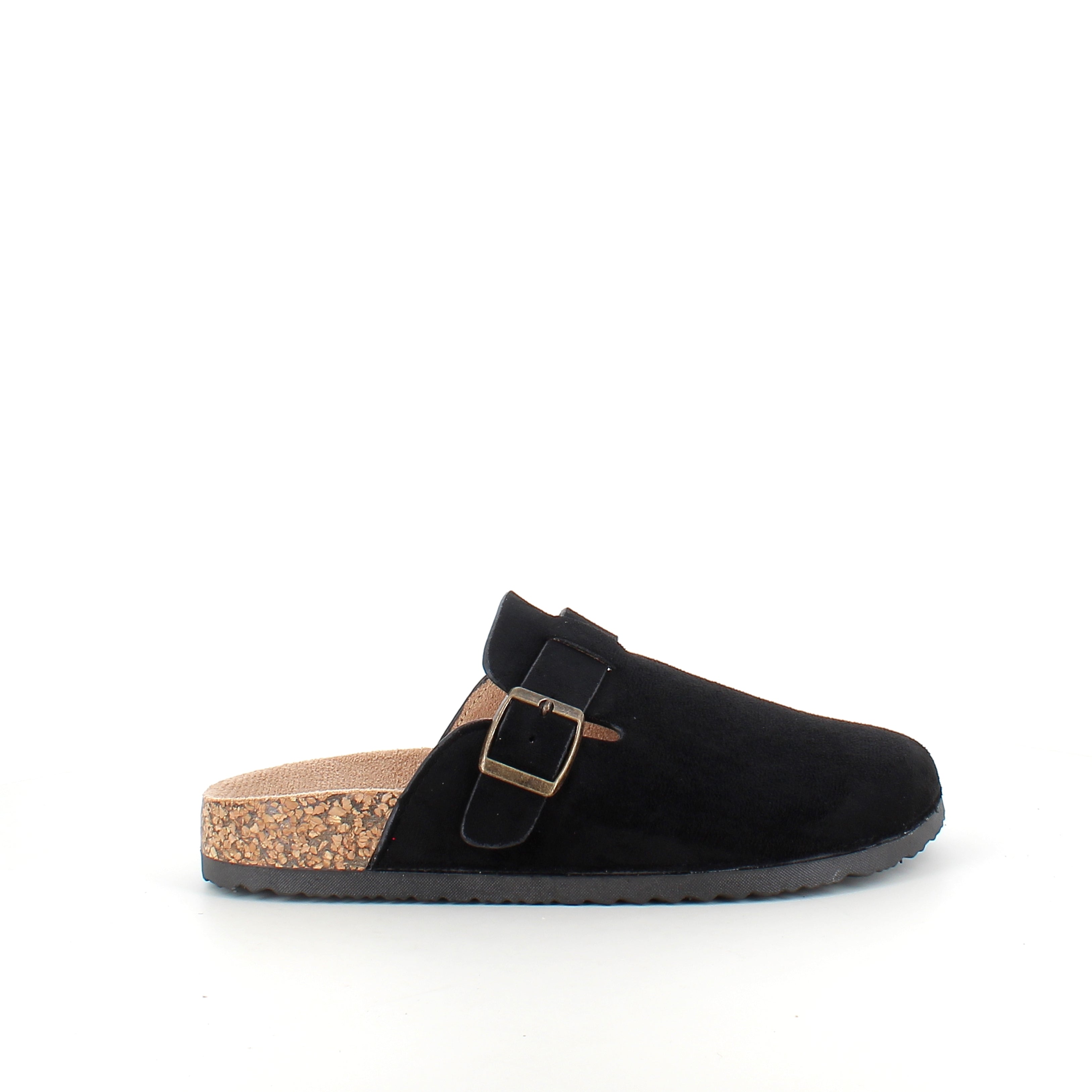 Svart slip-on sandal i textil – klassisk modell med justerbart spänne