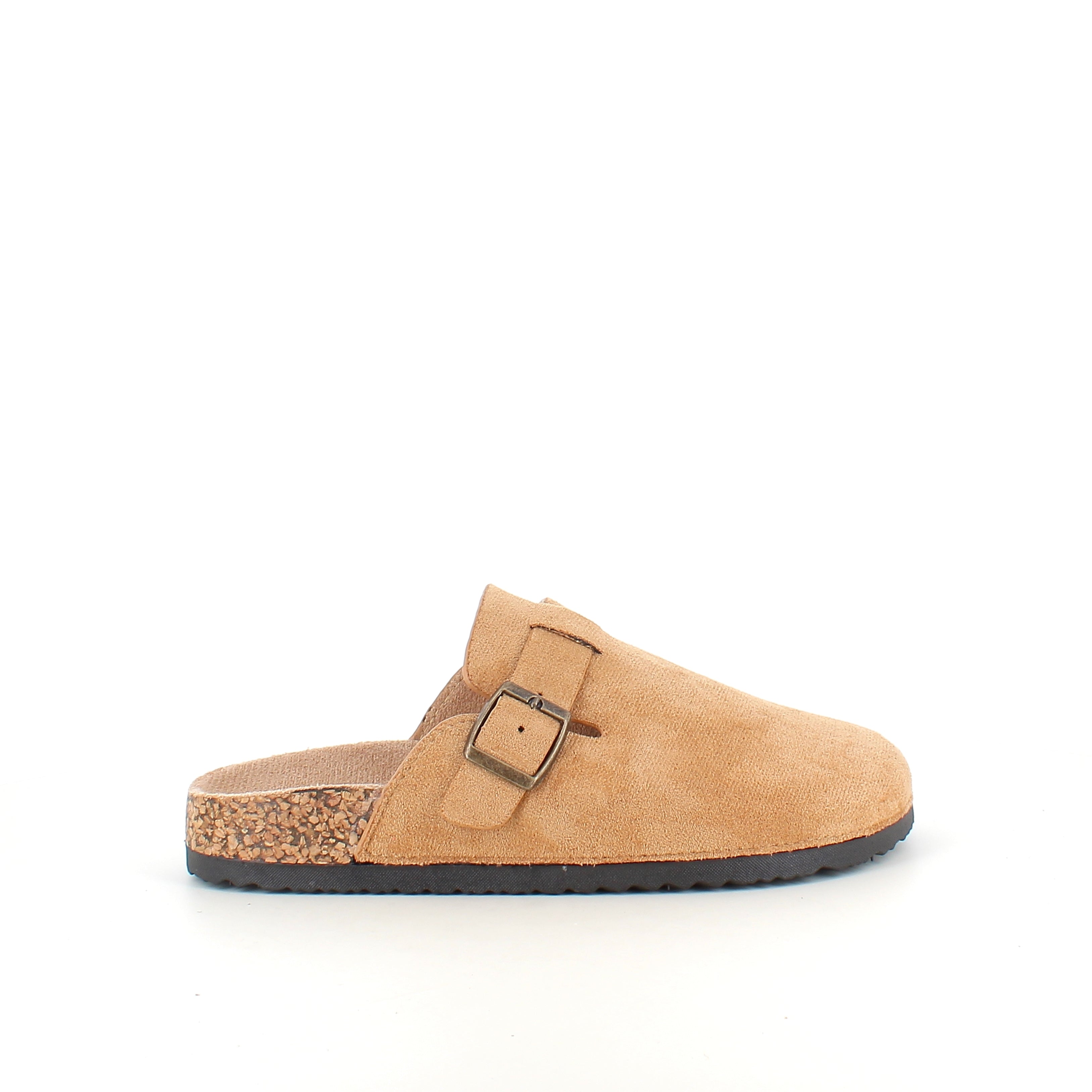 Ljusbrun slip-on sandal i textil – lätt & naturlig modell