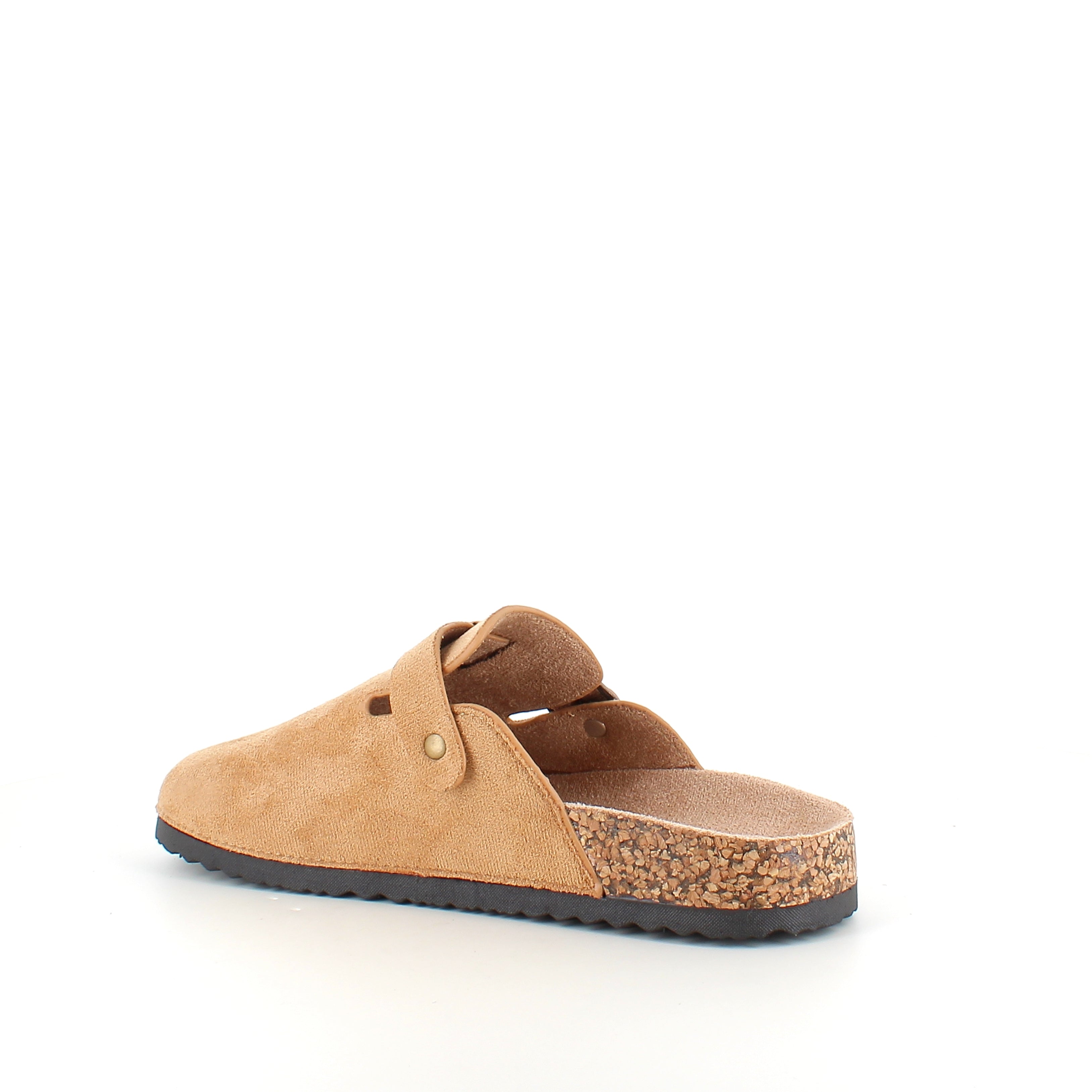 Ljusbrun slip-on sandal i textil – lätt & naturlig modell