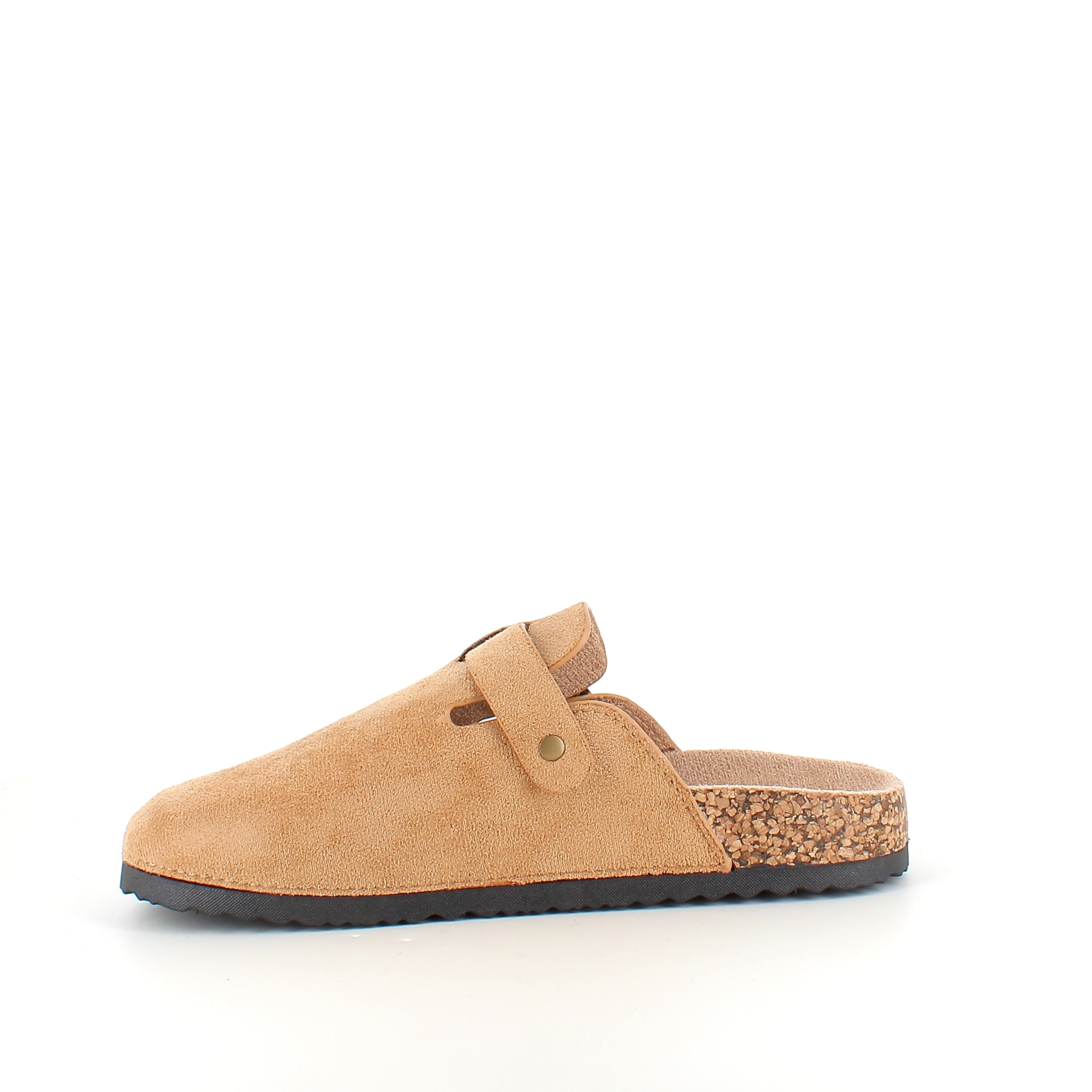 Ljusbrun slip-on sandal i textil – lätt & naturlig modell