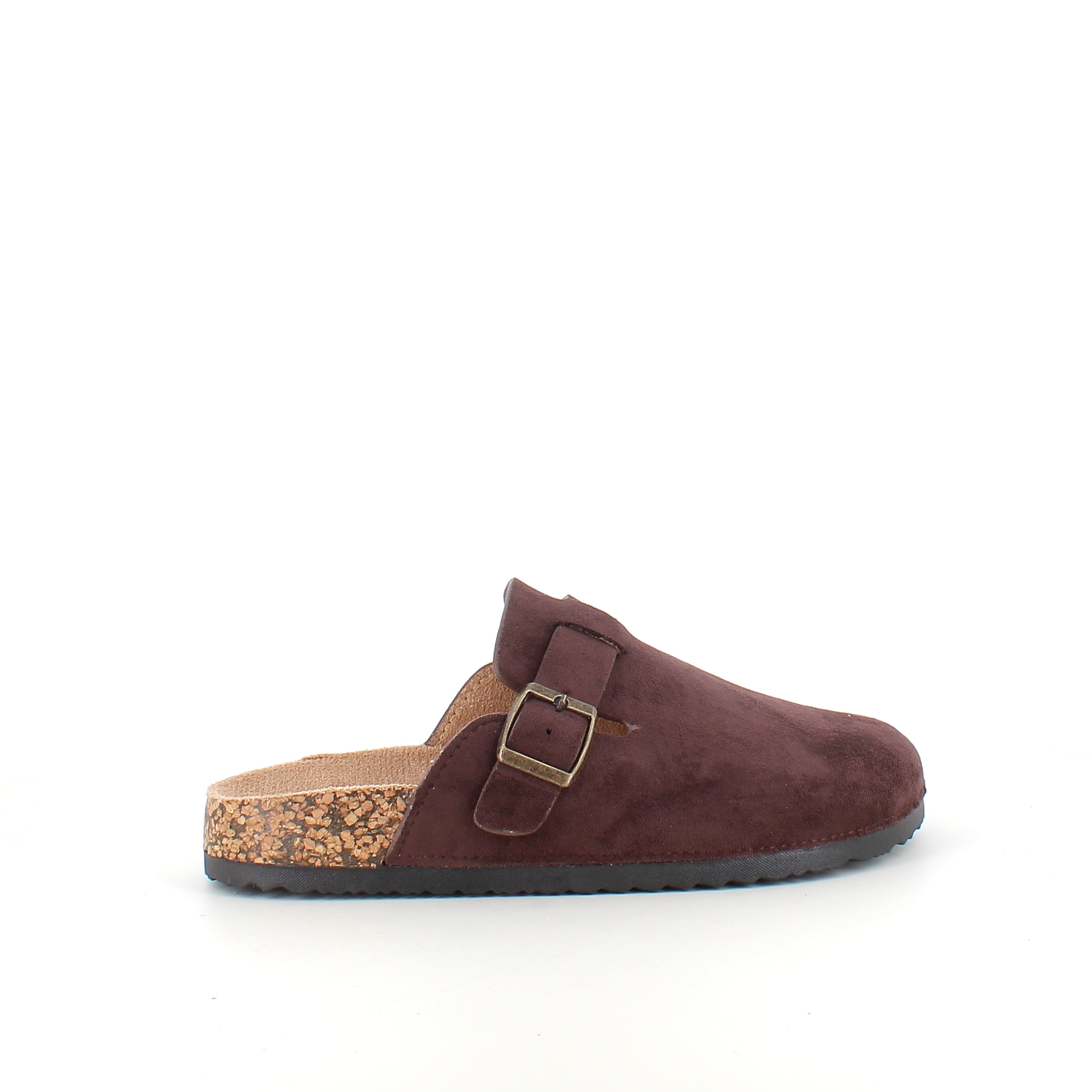 Mörkbrun slip-on sandal i textil - klassisk modell med justerbart spänne