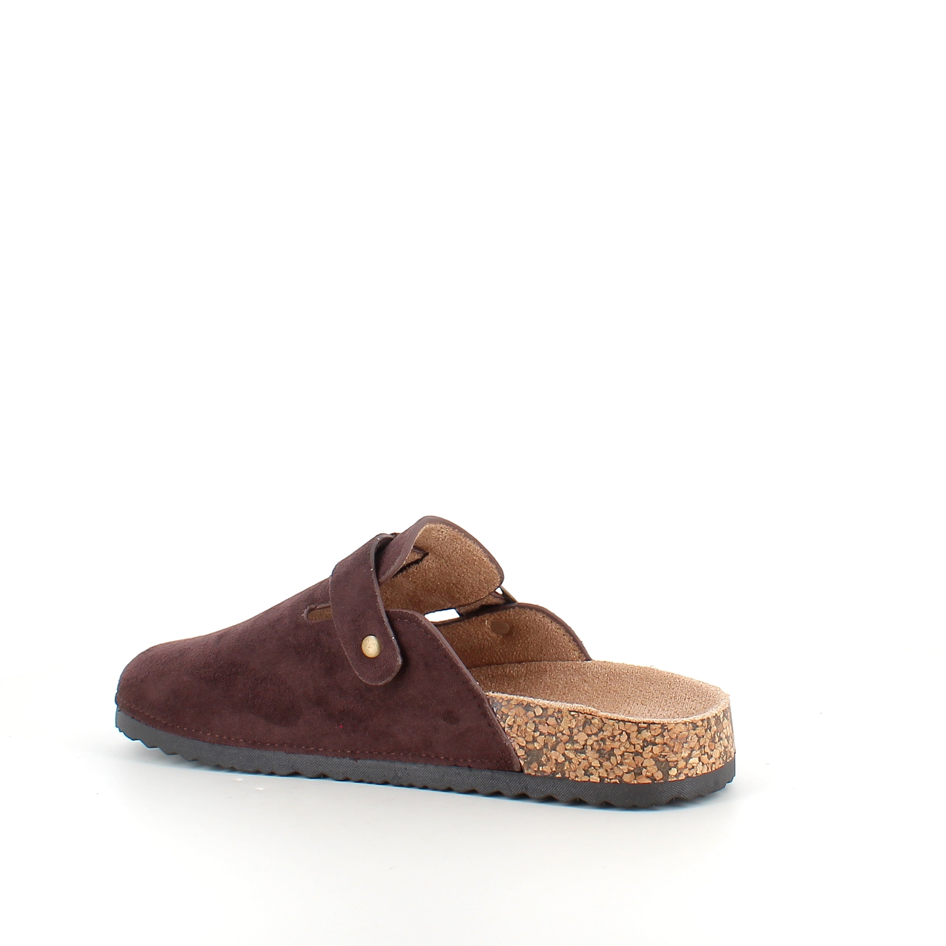 Mörkbrun slip-on sandal i textil - klassisk modell med justerbart spänne