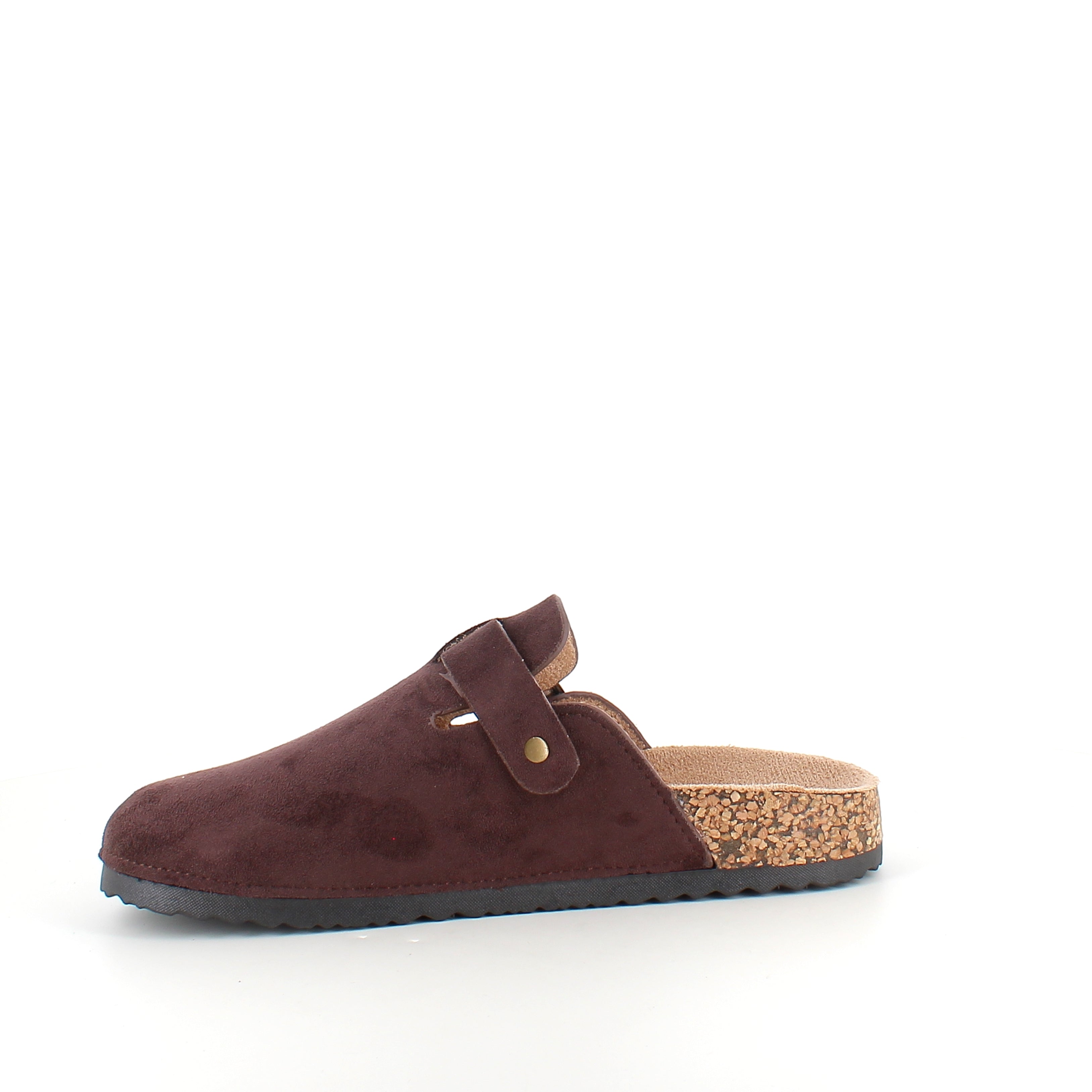 Mörkbrun slip-on sandal i textil - klassisk modell med justerbart spänne