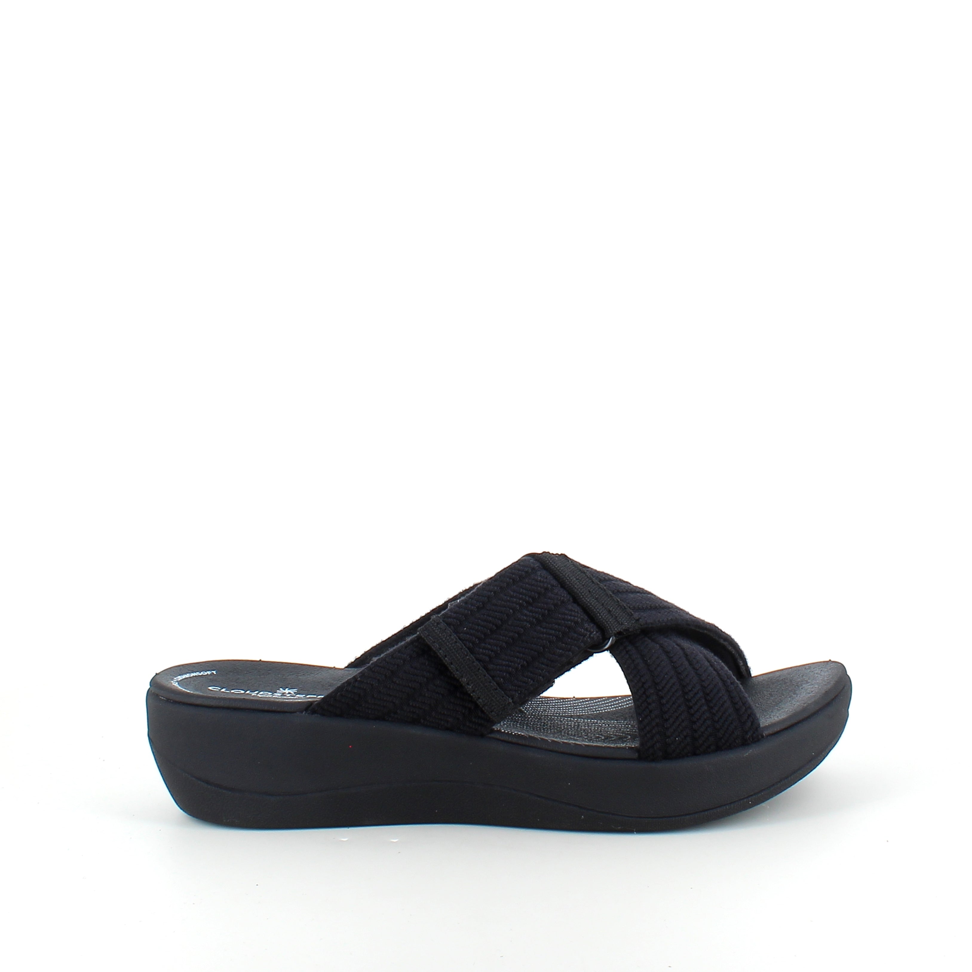 Clarks Wave D slip-on sandal i svart – mjuk komfort & stabilt stöd