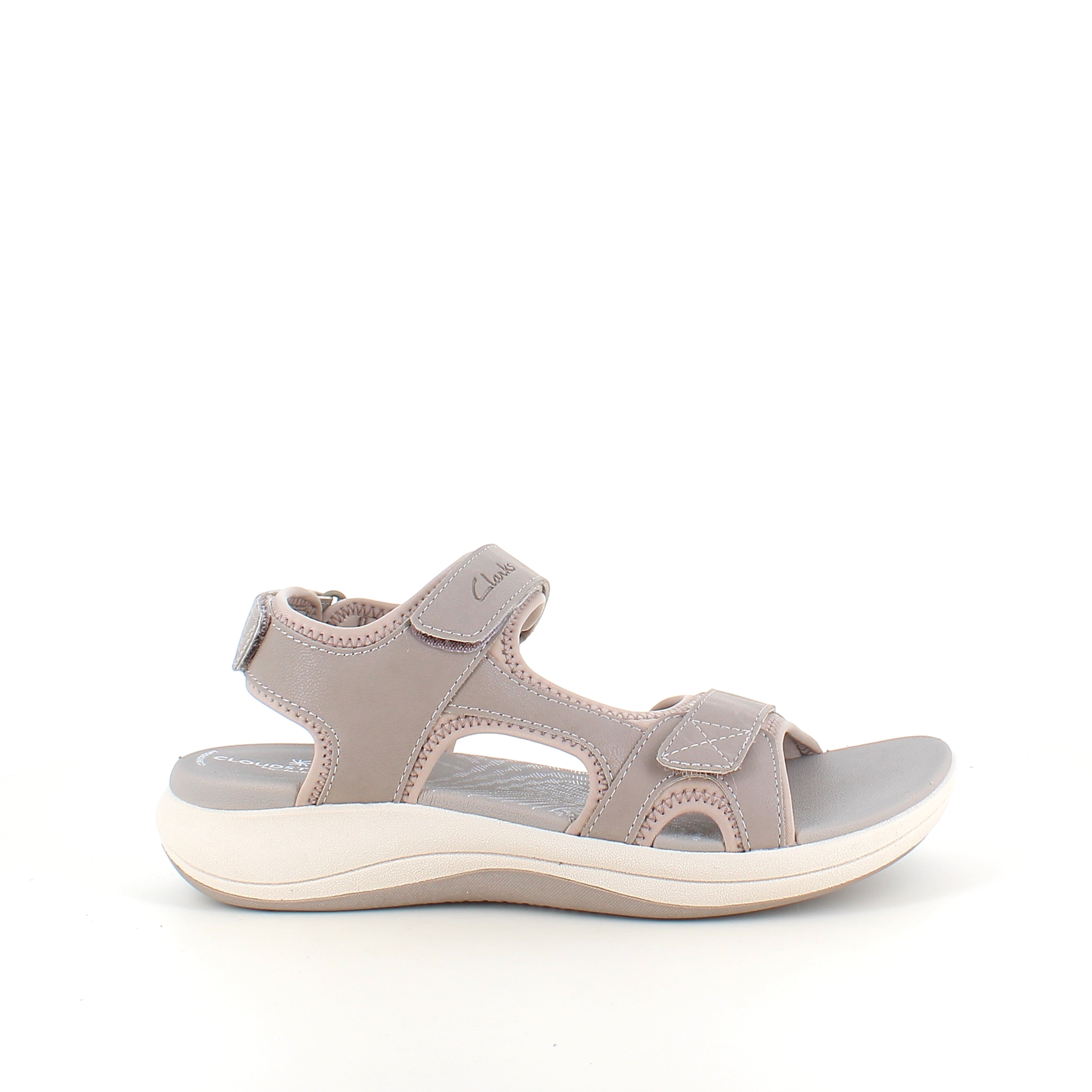 Clarks Cloudsteppers sandal i grå – lätt & stödjande komfort för vardagen