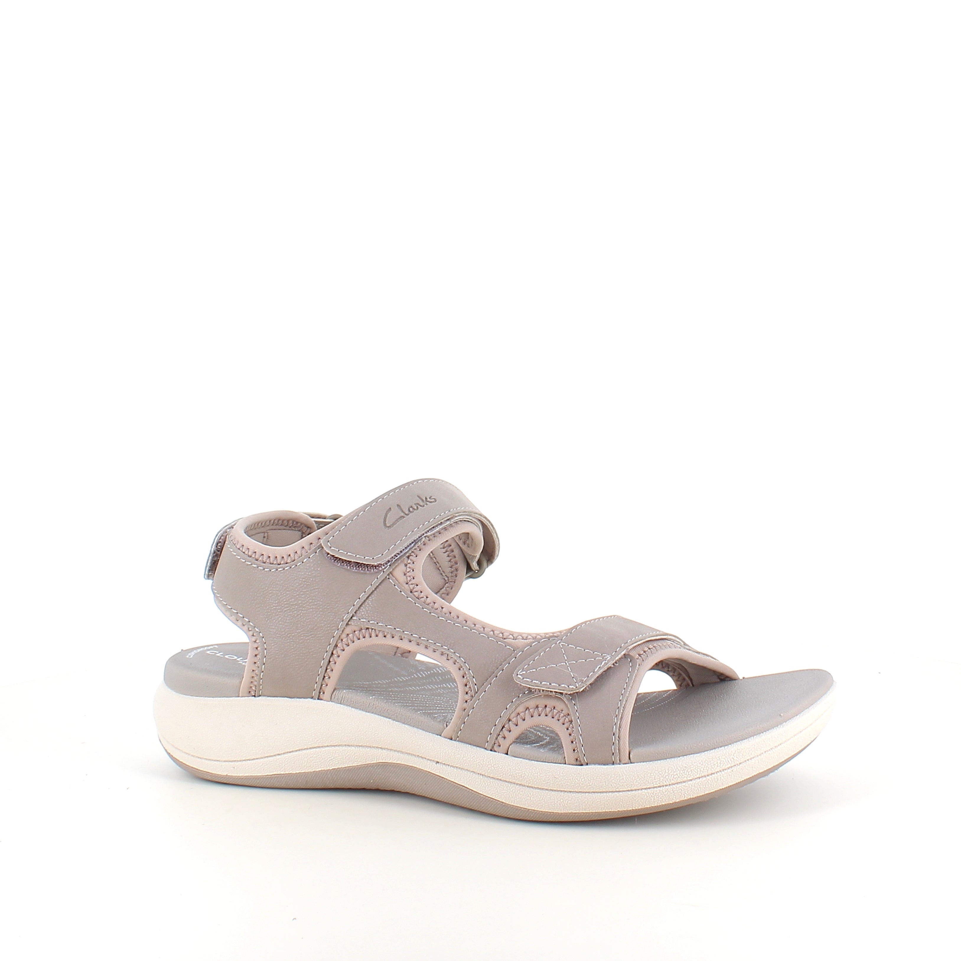 Clarks Cloudsteppers sandal i grå – lätt & stödjande komfort för vardagen