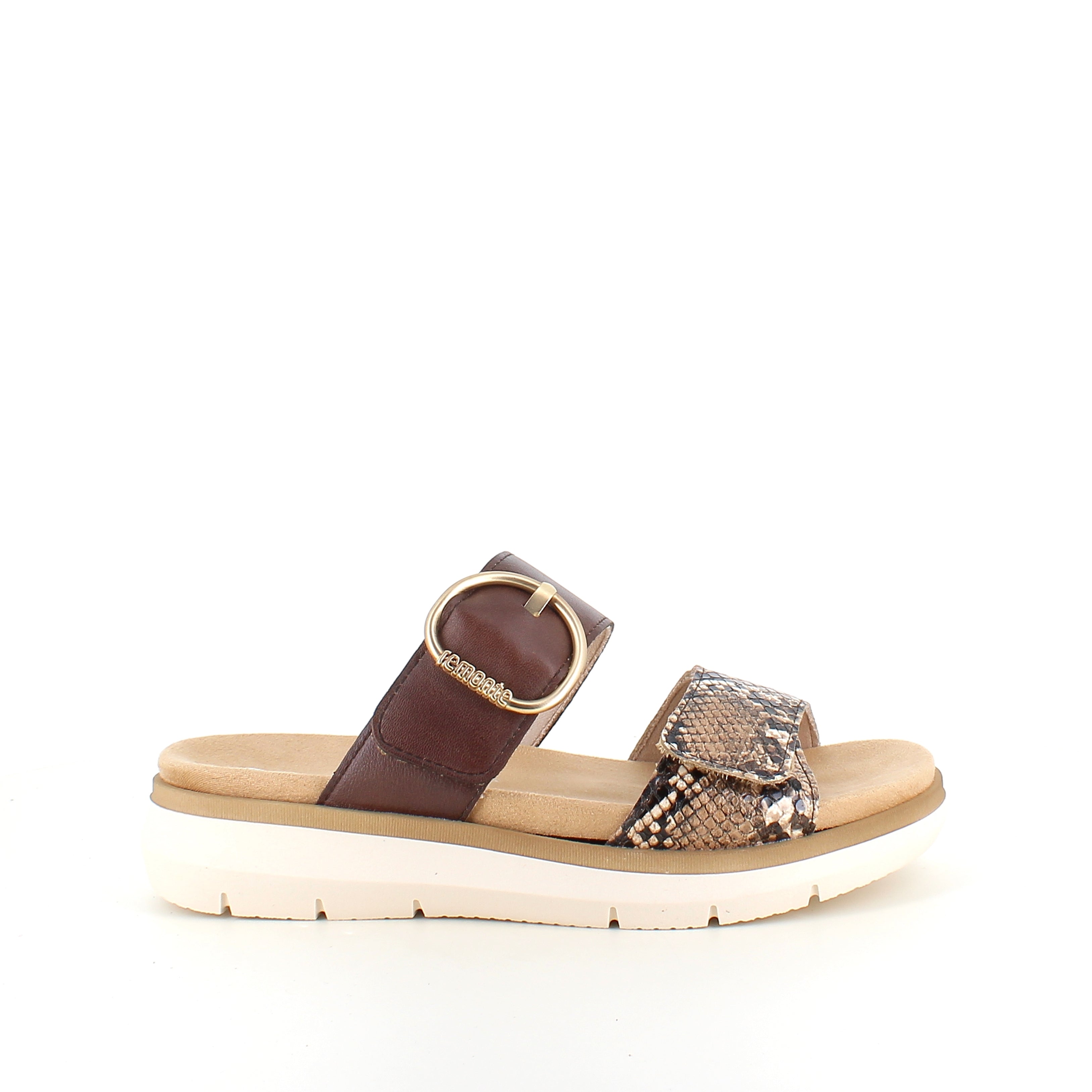 Slip-on-sandal i brun med ormskinnsmönster – lätt komfort & uttagbar innersula upp till storlek 45