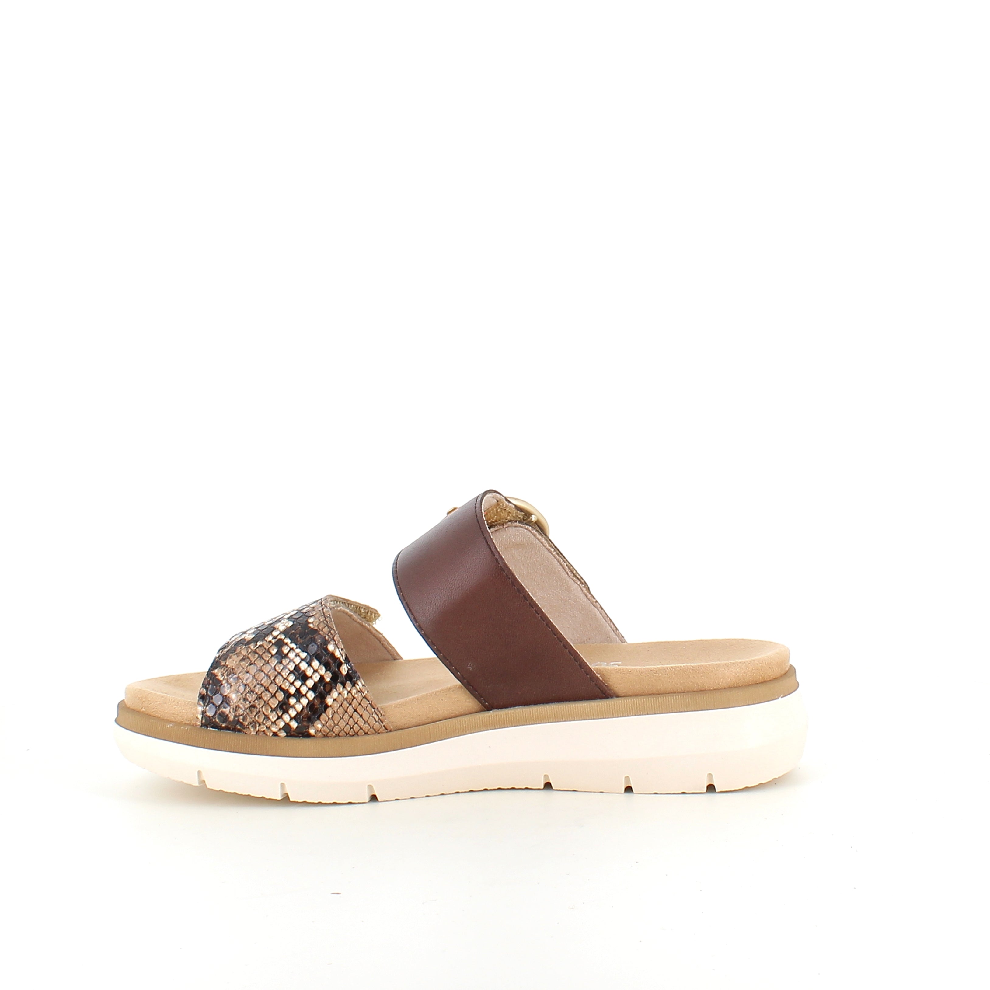 Slip-on-sandal i brun med ormskinnsmönster – lätt komfort & uttagbar innersula upp till storlek 45