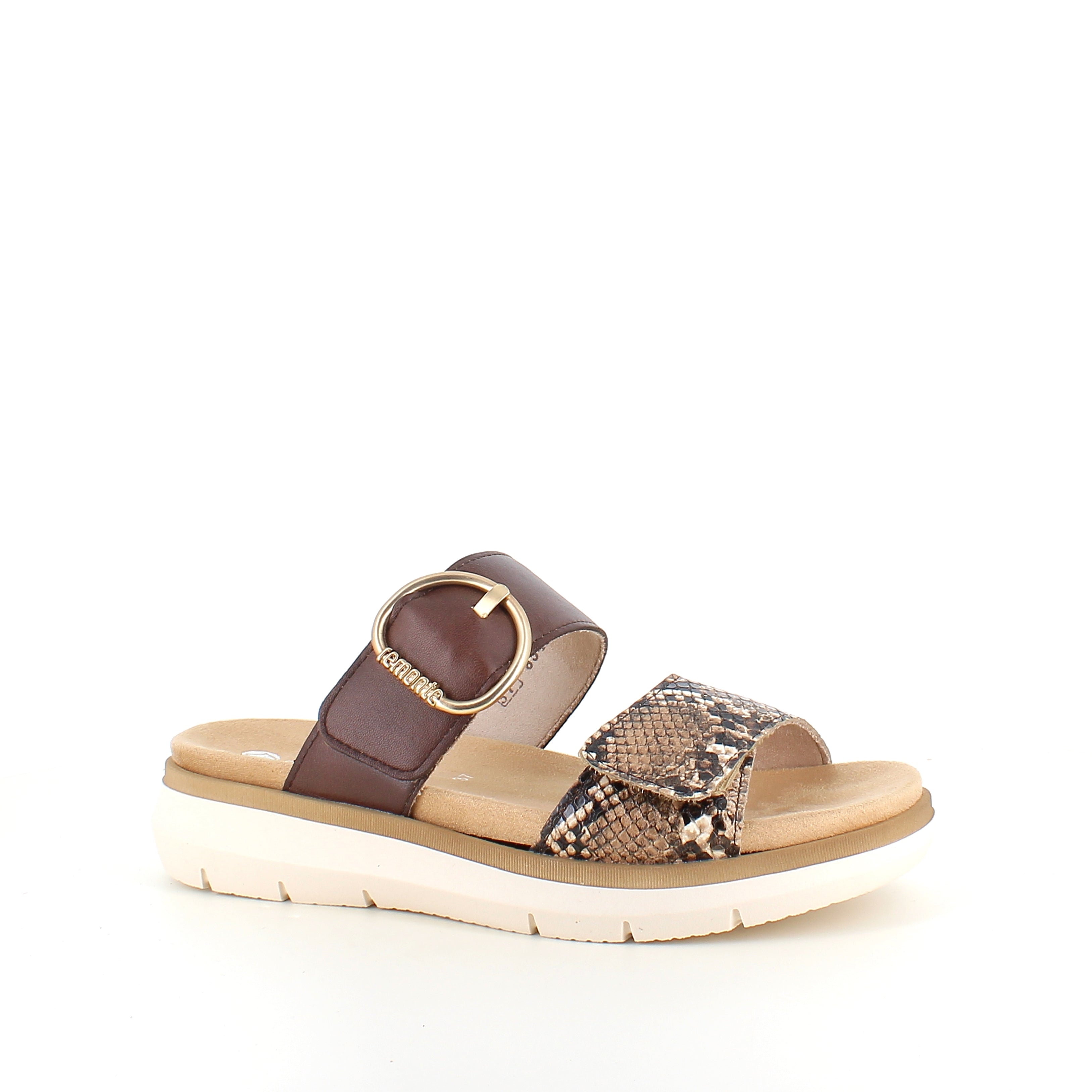 Slip-on-sandal i brun med ormskinnsmönster – lätt komfort & uttagbar innersula upp till storlek 45