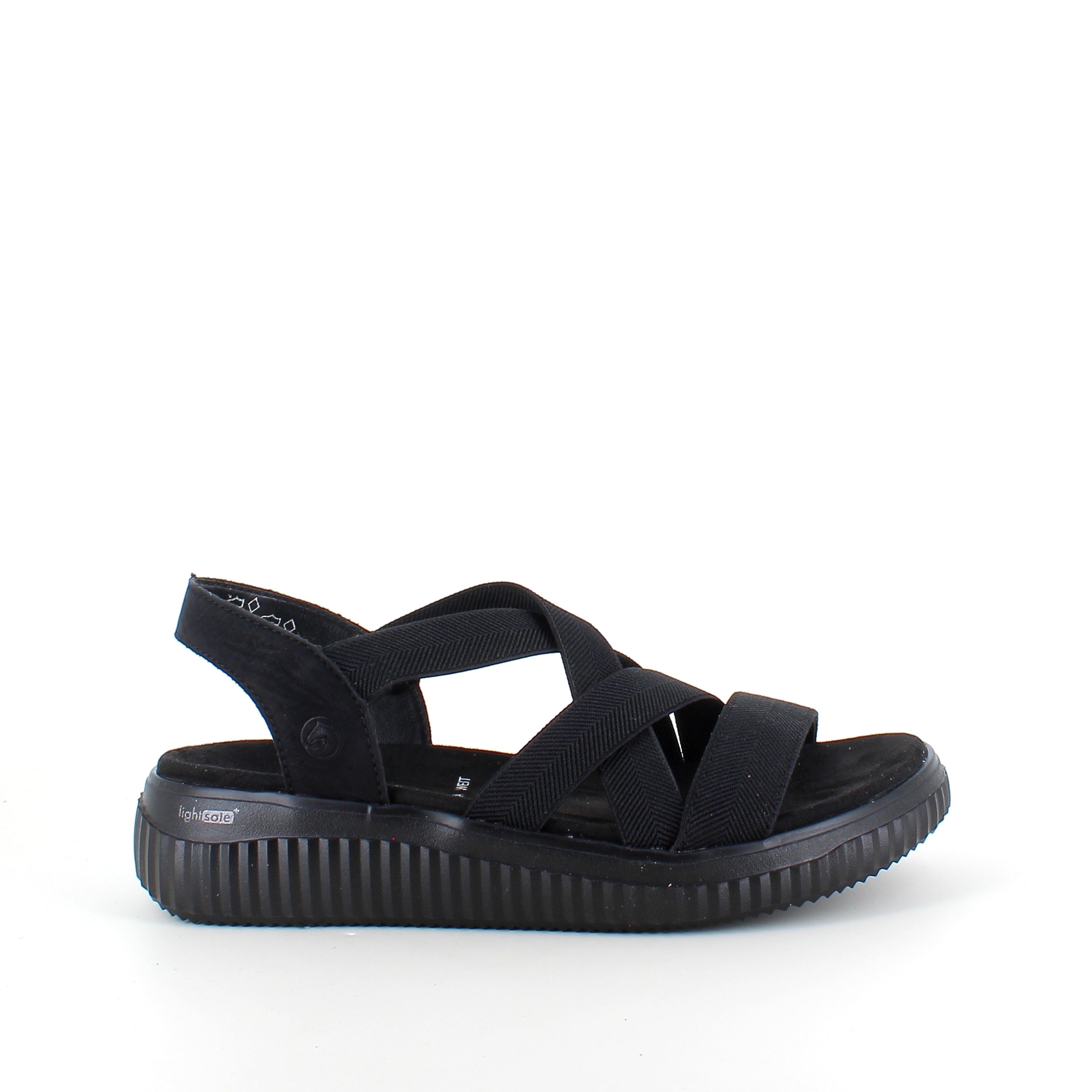 Remonte-sandal i svart för dam – bred passform, elastiska remmar & fast hälrem