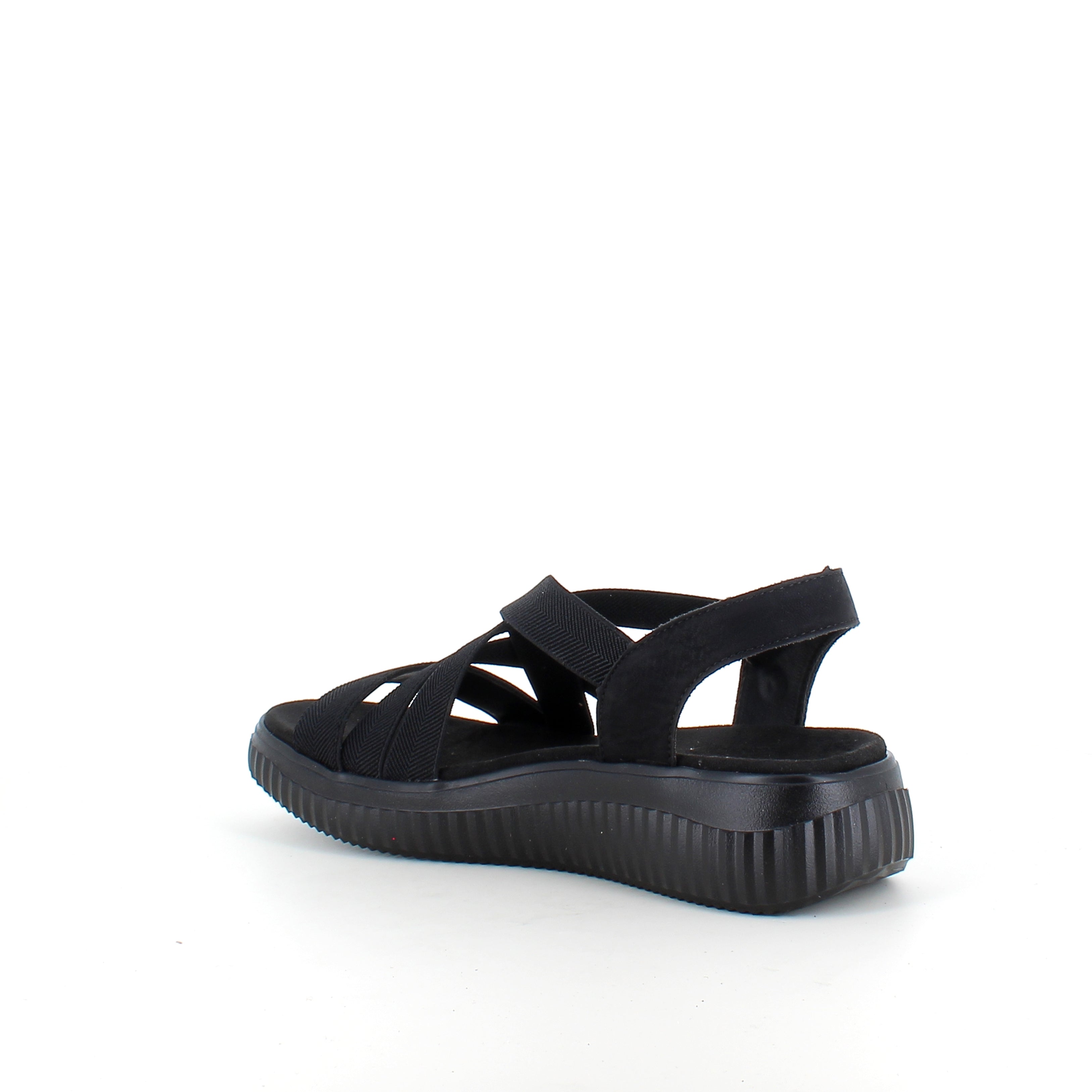 Remonte-sandal i svart för dam – bred passform, elastiska remmar & fast hälrem