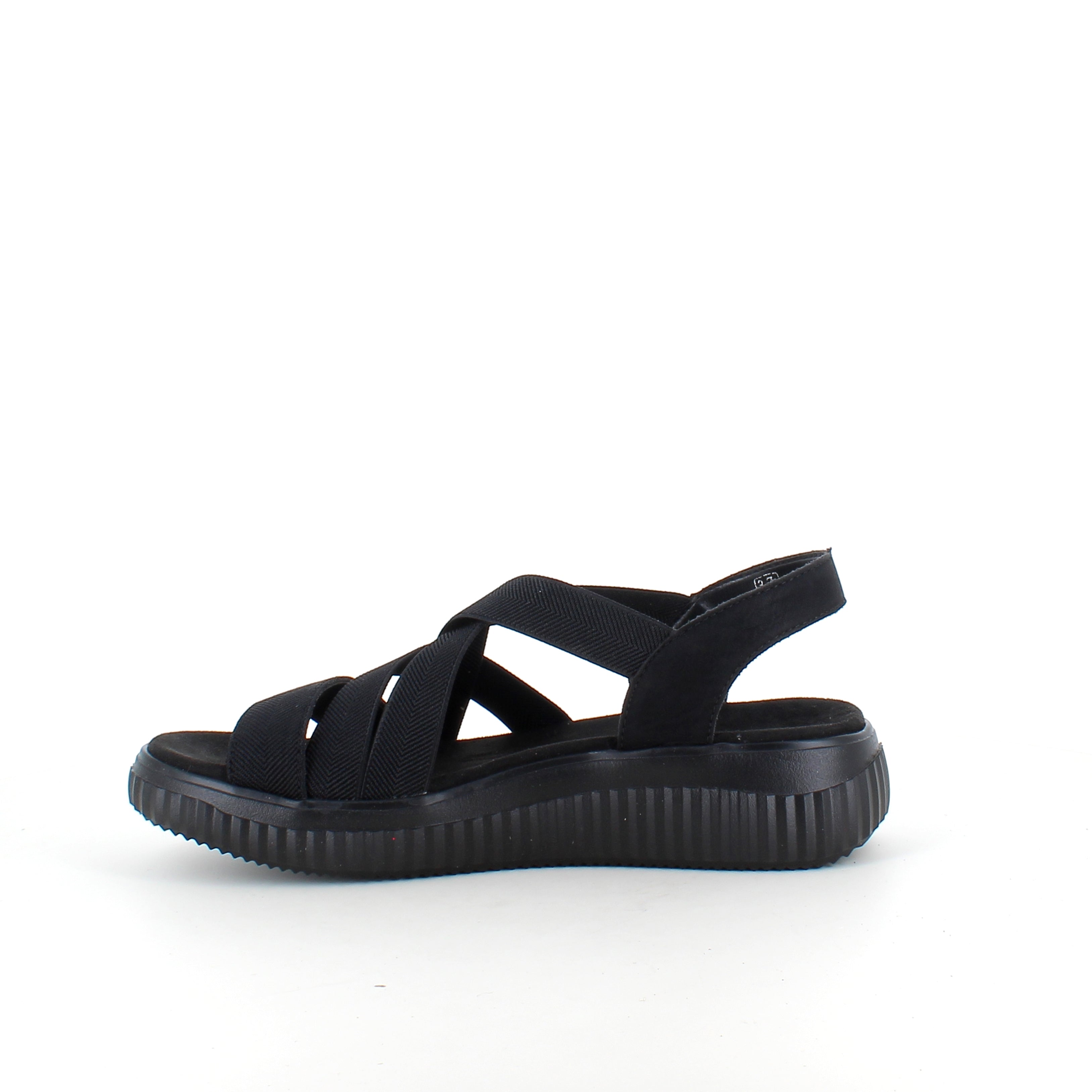 Remonte-sandal i svart för dam – bred passform, elastiska remmar & fast hälrem