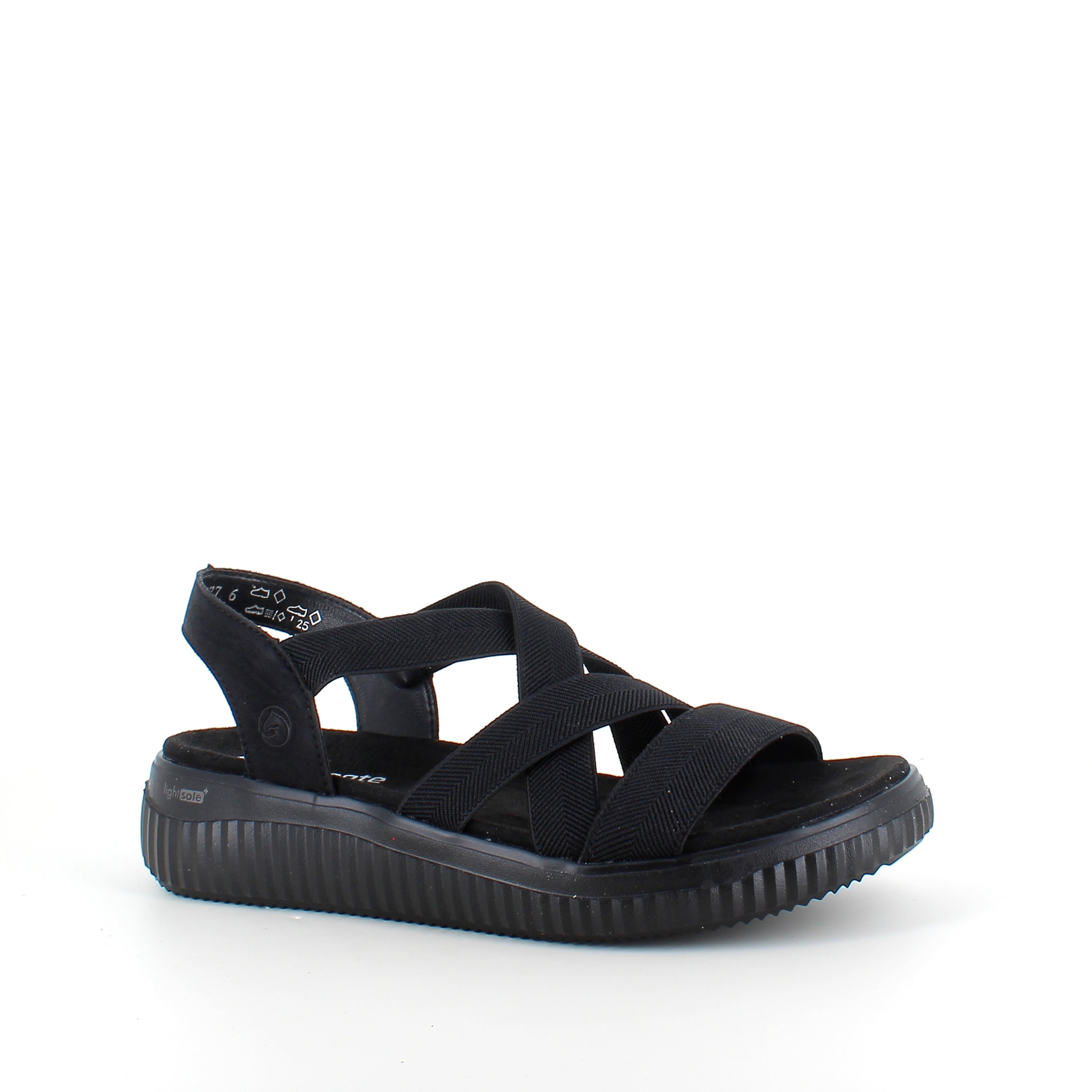 Remonte-sandal i svart för dam – bred passform, elastiska remmar & fast hälrem