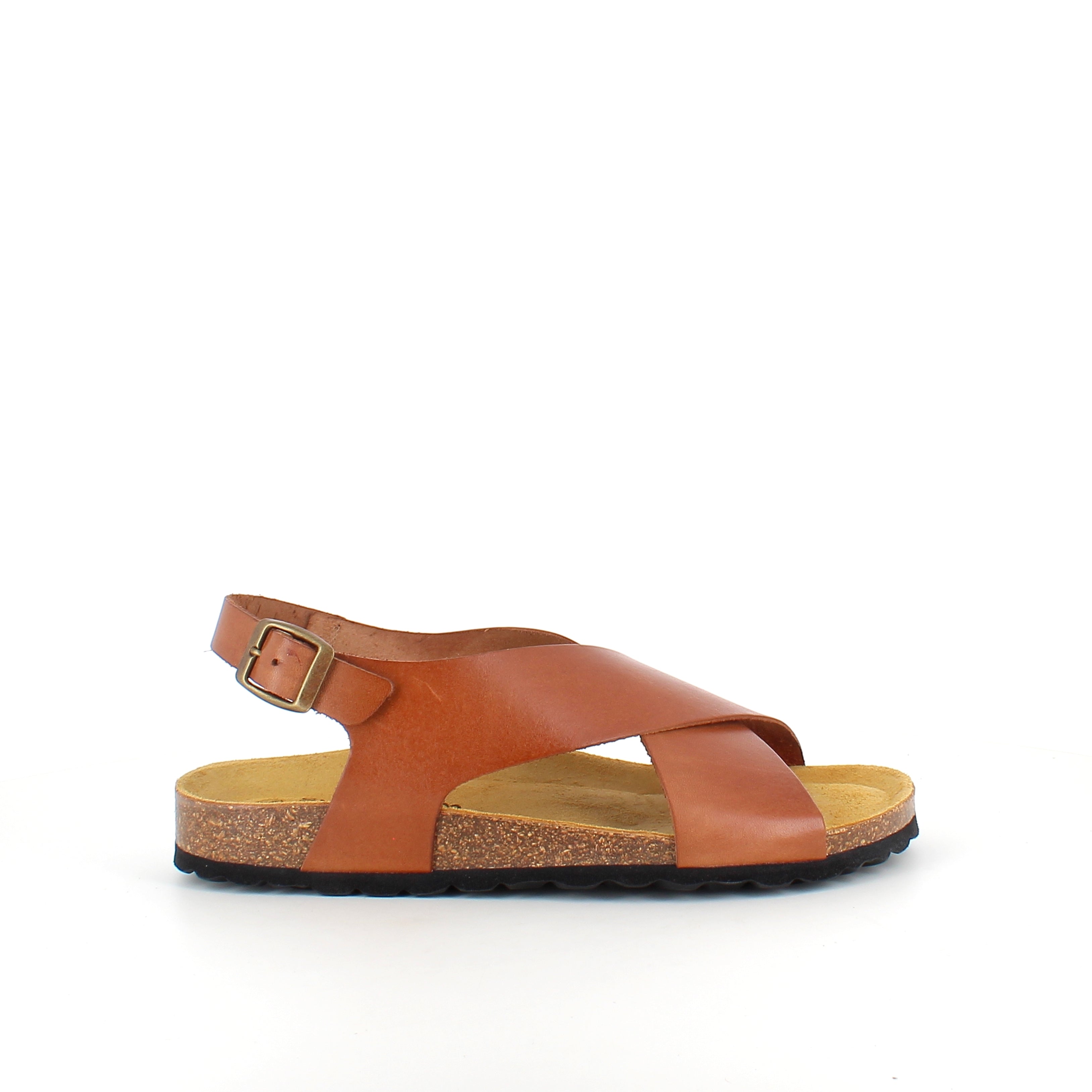 Brun sandal i slätt läder med korsremmar & bakrem | SSKbutiken.se