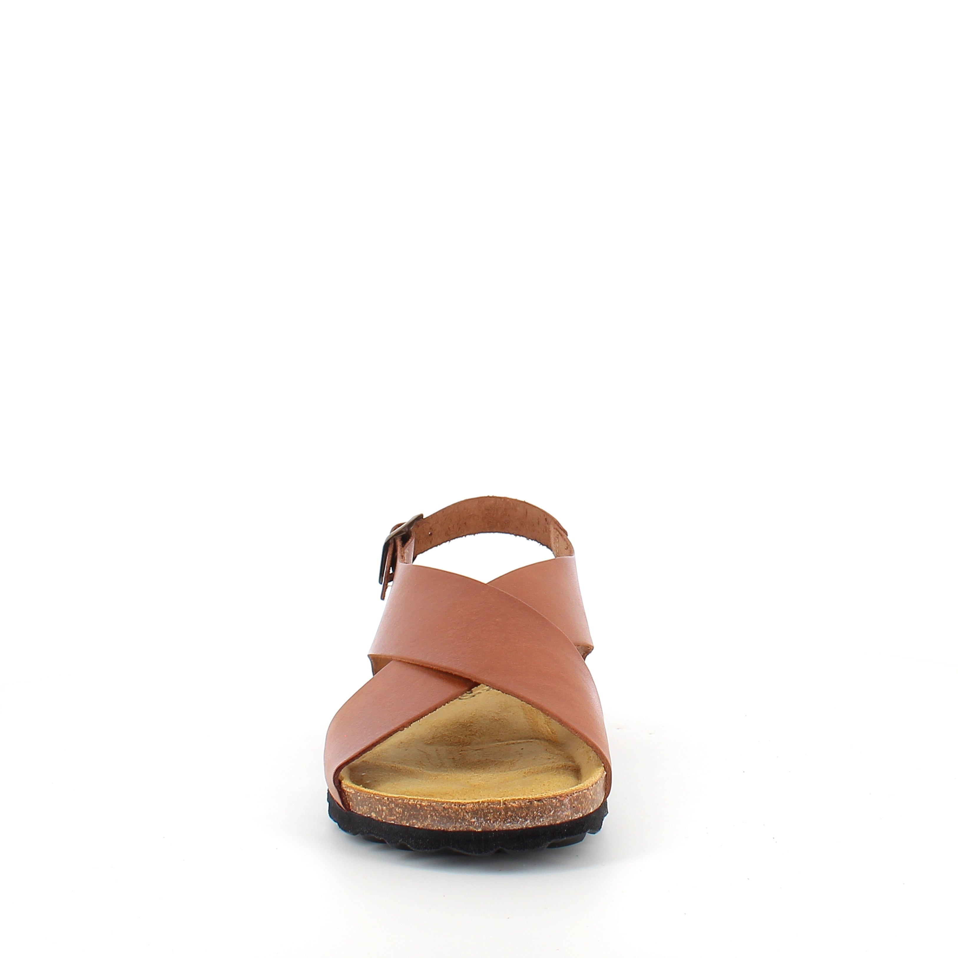Brun sandal i slätt läder med korsremmar & bakrem | SSKbutiken.se