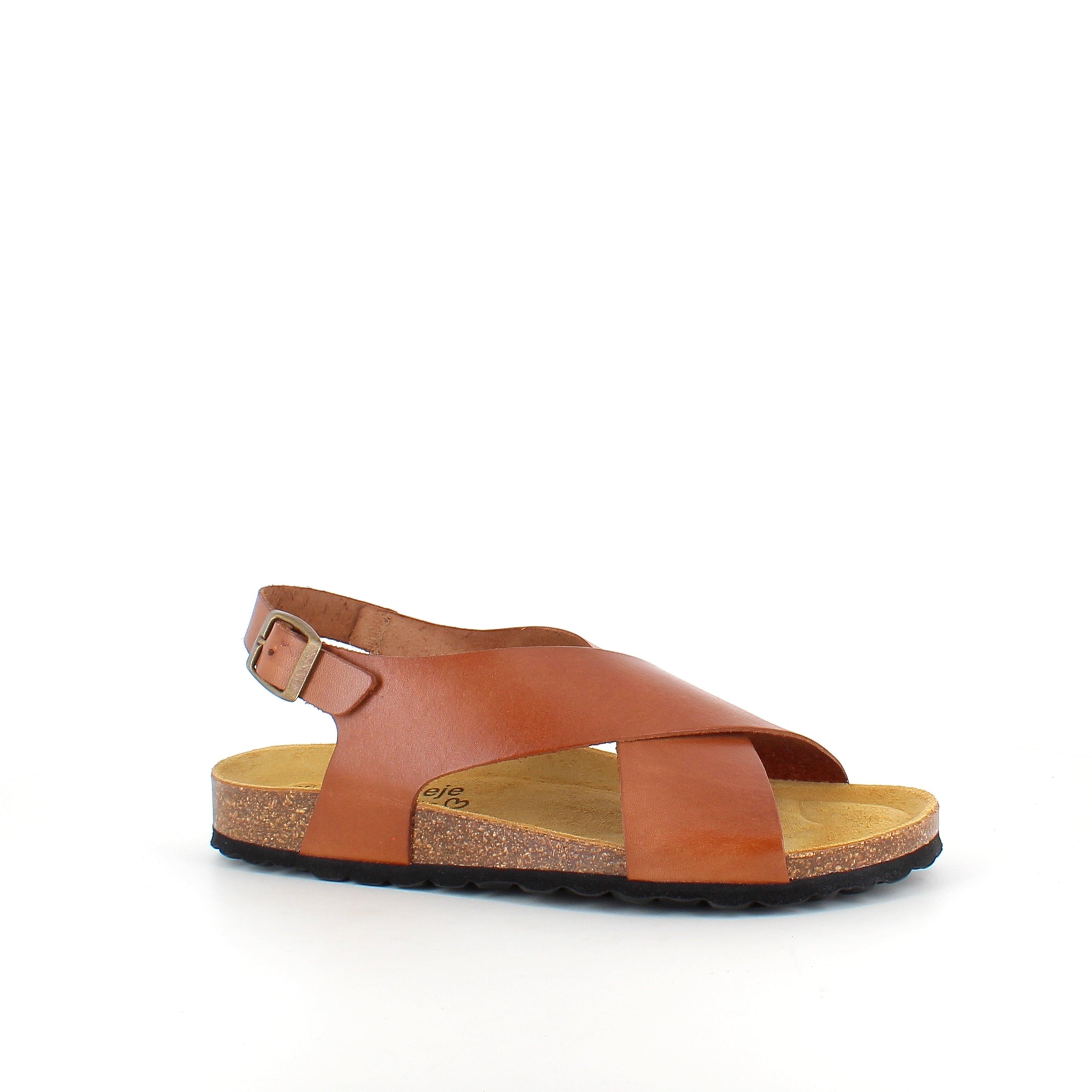 Brun sandal i slätt läder med korsremmar & bakrem | SSKbutiken.se
