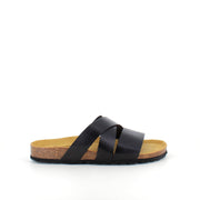 Slip-on sandal i svart slätt läder med korsremmar – komfort & stöd | SSKbutiken.se