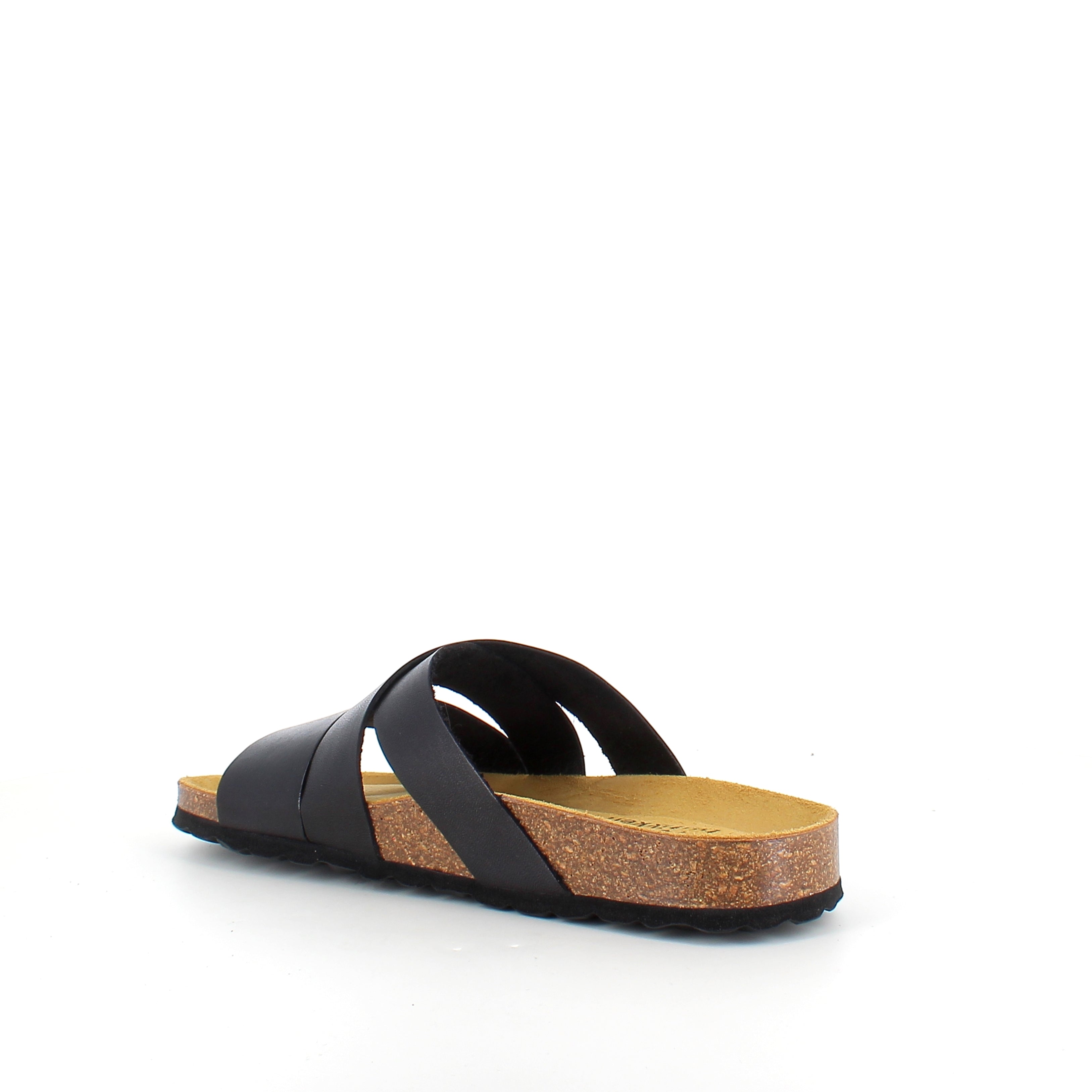 Slip-on sandal i svart slätt läder med korsremmar – komfort & stöd | SSKbutiken.se