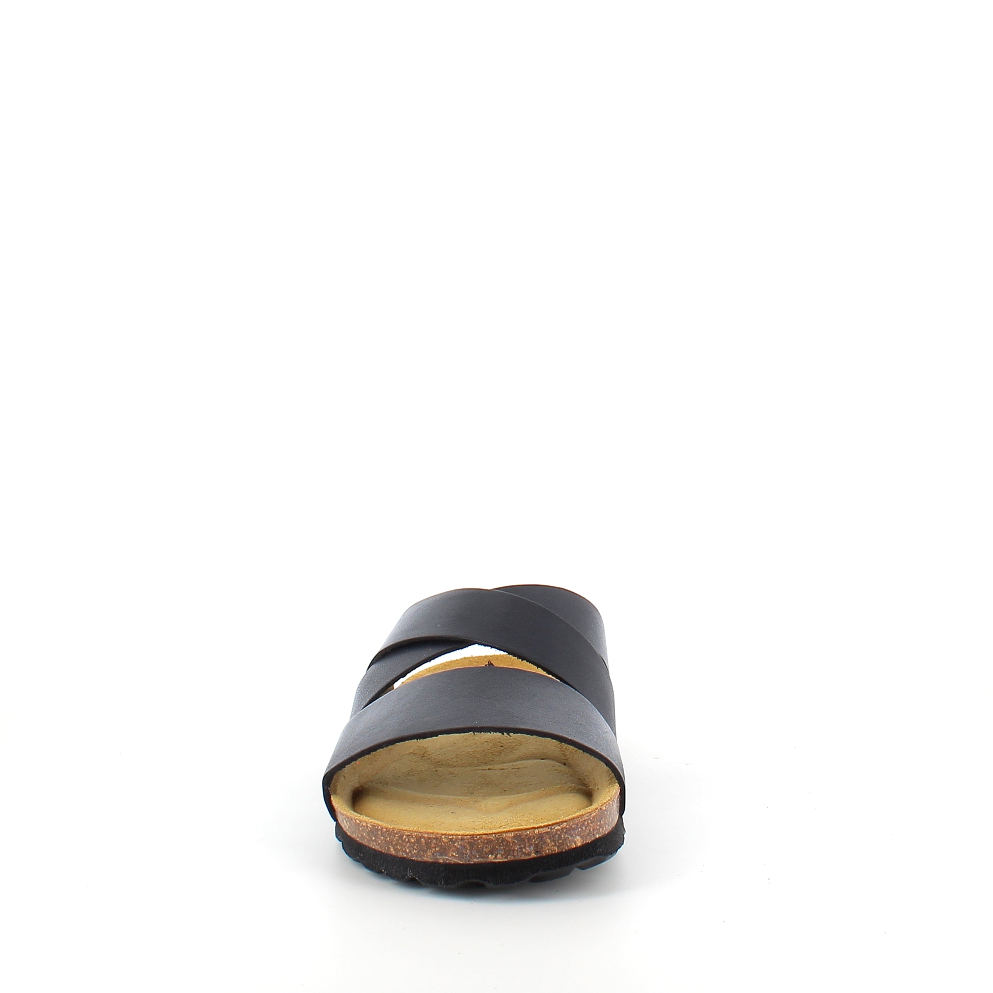 Slip-on sandal i svart slätt läder med korsremmar – komfort & stöd | SSKbutiken.se