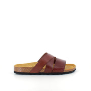 Slip-on sandal i brunt läder med korsremmar – komfort & stöd | SSKbutiken.se