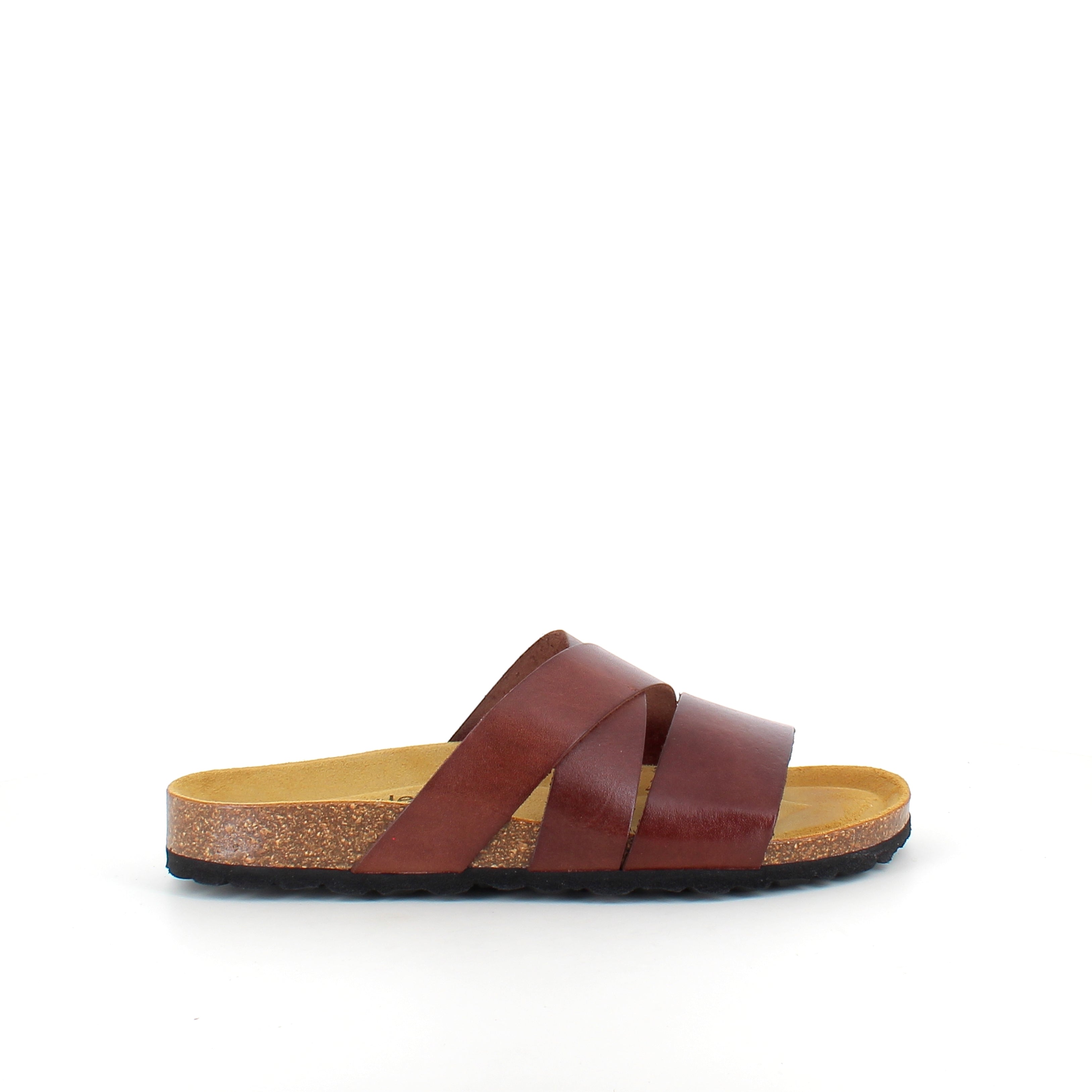 Slip-on sandal i brunt läder med korsremmar – komfort & stöd | SSKbutiken.se
