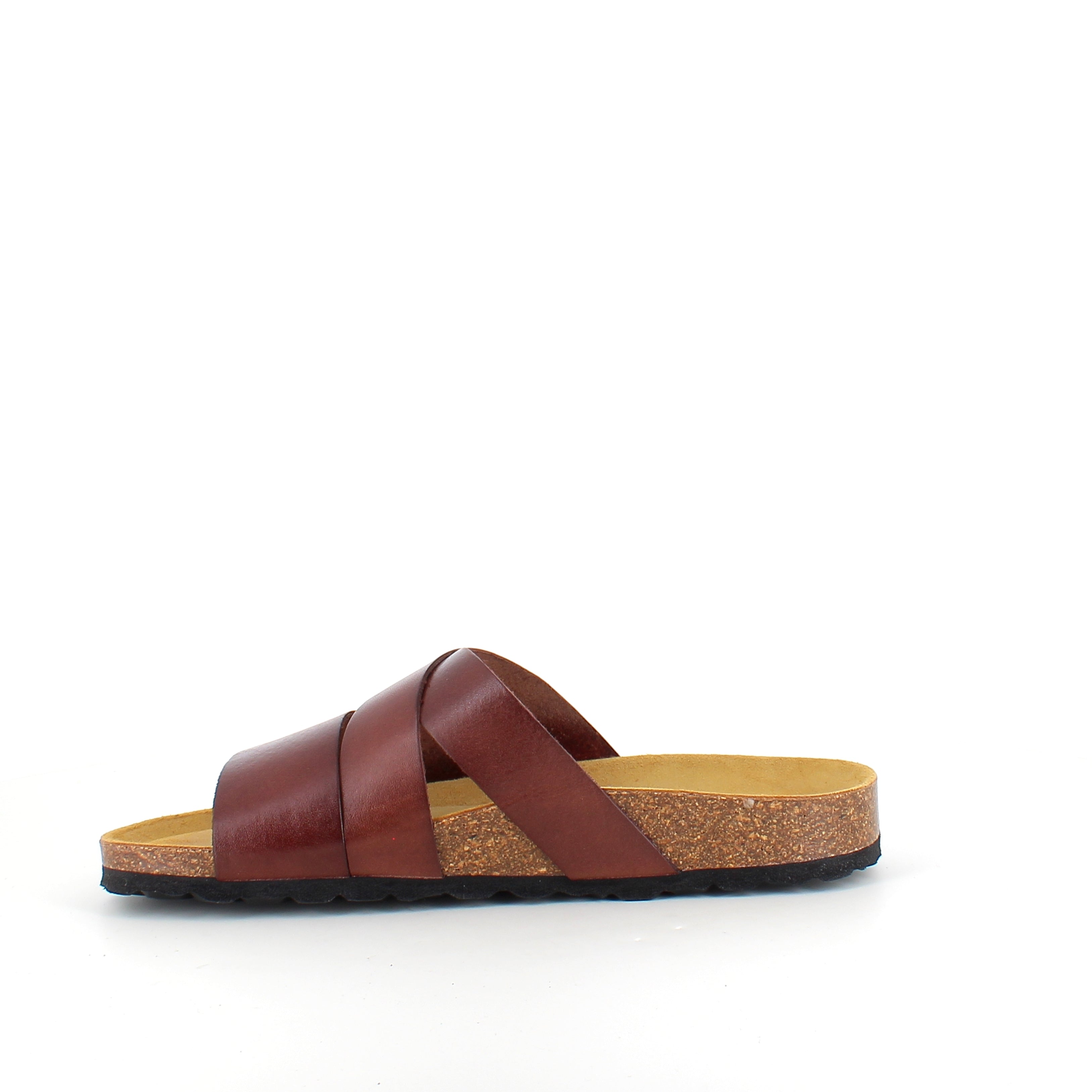 Slip-on sandal i brunt läder med korsremmar – komfort & stöd | SSKbutiken.se