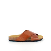 Brun slip-on sandal i slätt läder med korsremmar | SSKbutiken.se